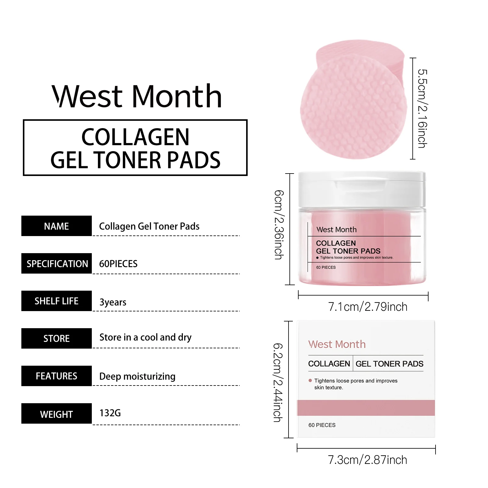 Collagen Gel Toner Pads Brightening Hydrating Pore Tightening Gentle Skincare 60 Pieces 1 collagen gel toner pads brightening hydrating pore tightening wes hrbwdx67 desc 1