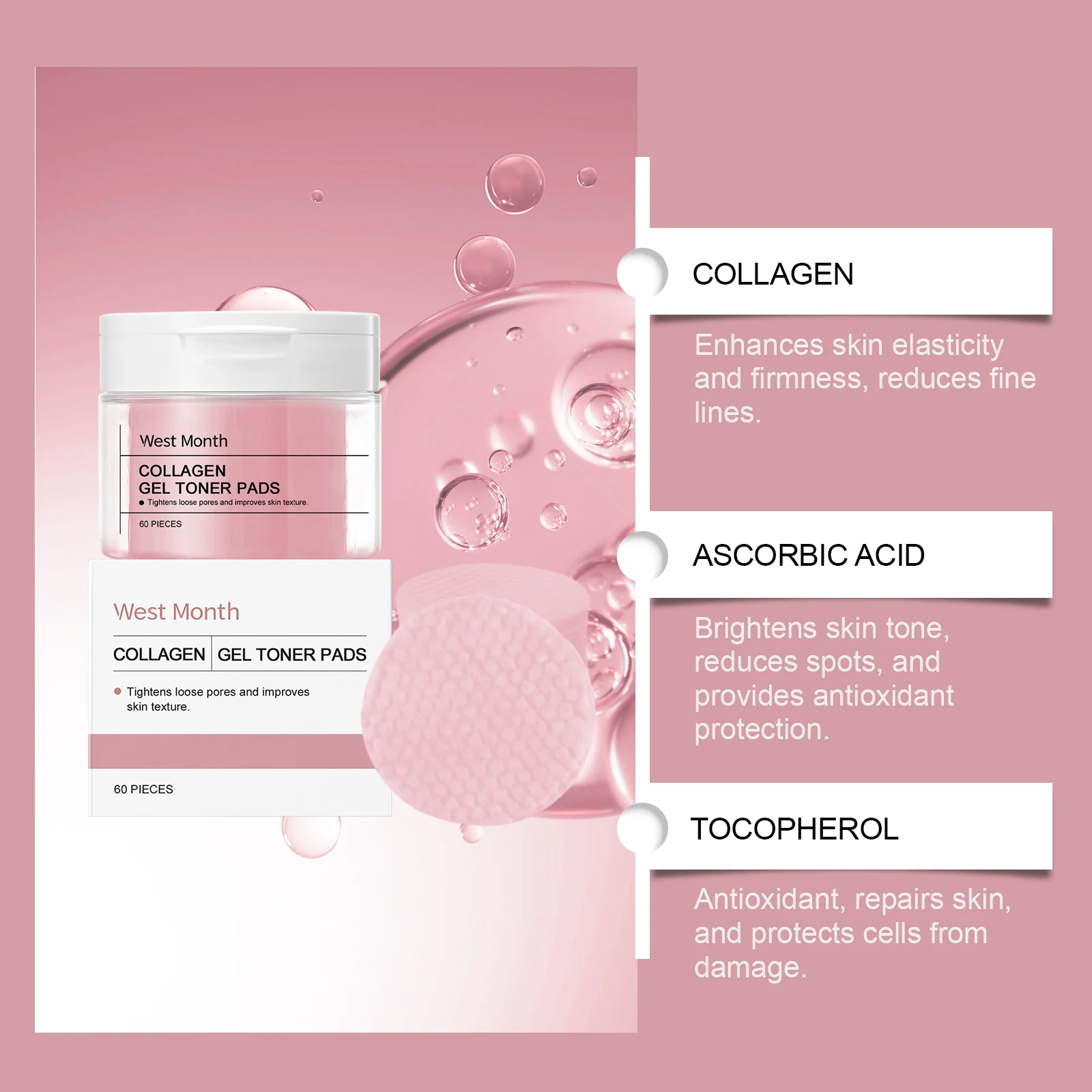 Collagen Gel Toner Pads Brightening Hydrating Pore Tightening Gentle Skincare 60 Pieces 5 collagen gel toner pads brightening hydrating pore tightening wes hrbwdx67 desc 5