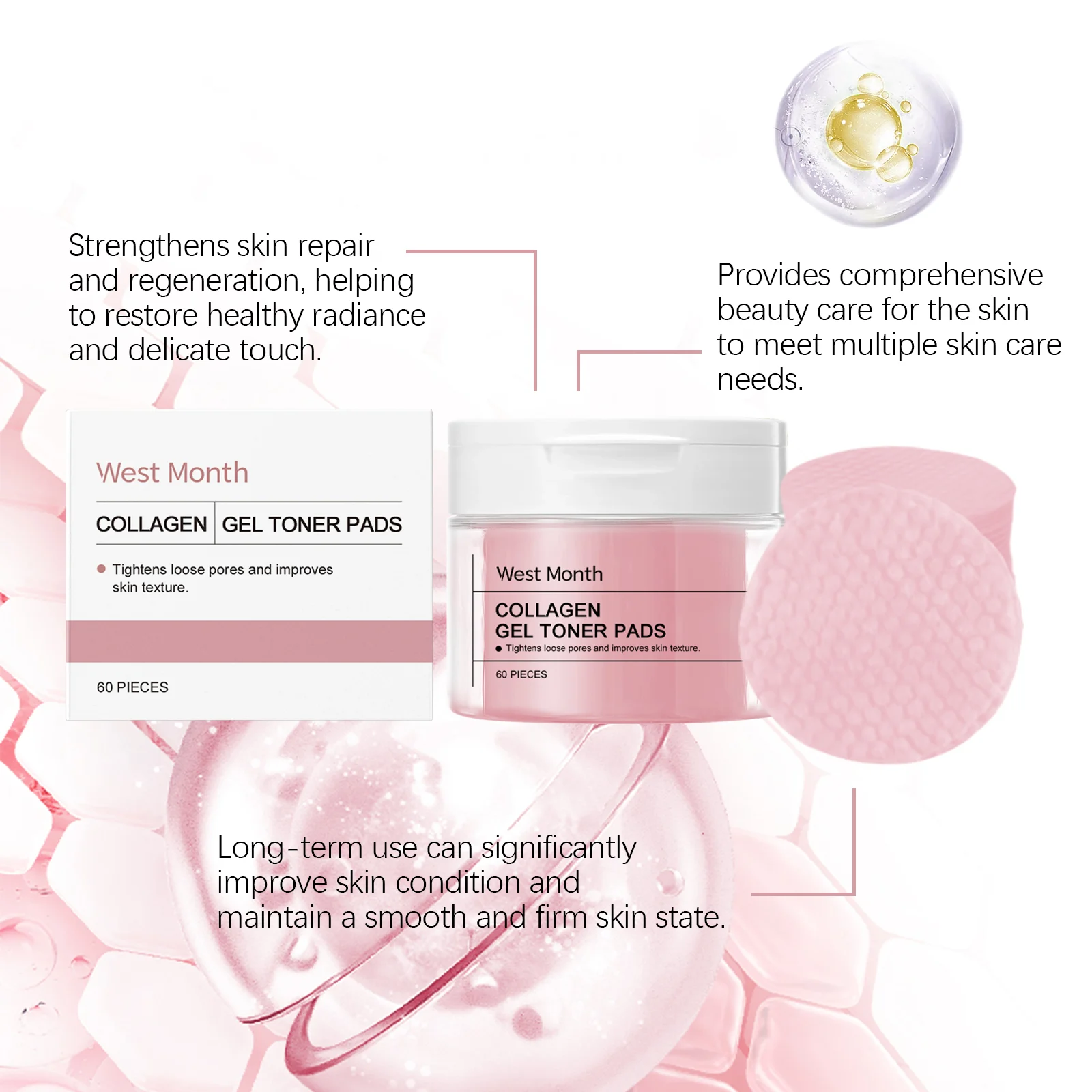 Collagen Gel Toner Pads Brightening Hydrating Pore Tightening Gentle Skincare 60 Pieces 6 collagen gel toner pads brightening hydrating pore tightening wes hrbwdx67 desc 6