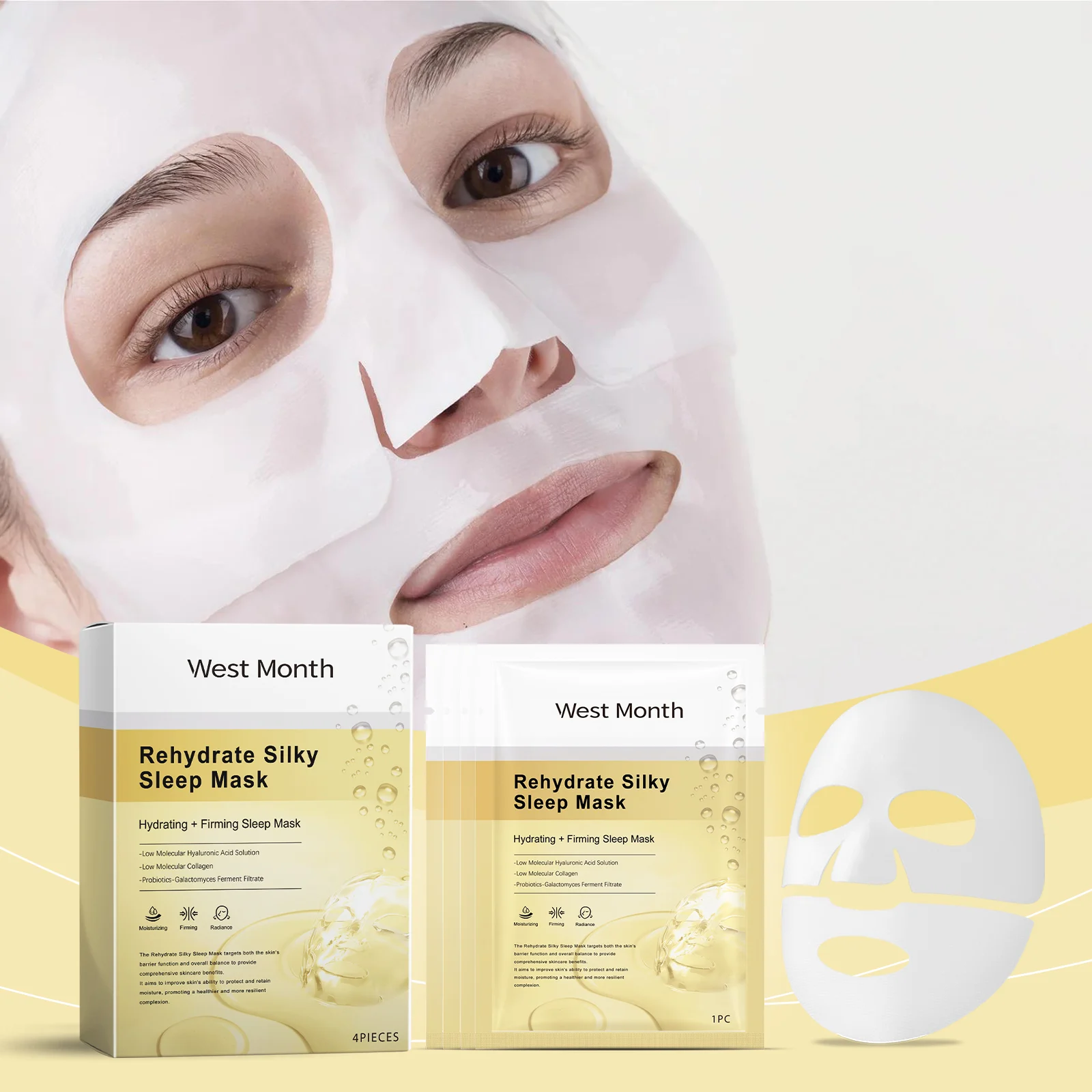 Collagen Hydrating Mask Box Set 4 Pieces Rehydrate Silky Sleep Mask Firming & Moisturizing 2 collagen hydrating mask box set 4 pieces wes u2uha5q9 desc 2