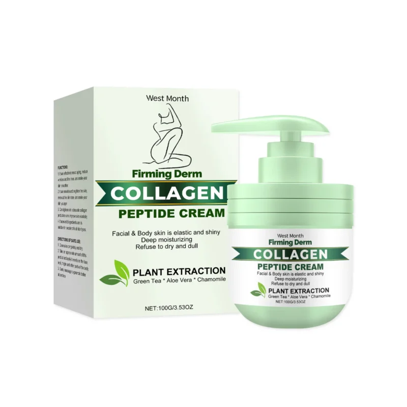 West Month Collagen Peptide Firming Cream for Face and Body with Green Tea, Aloe Vera, and Chamomile Extracts, 100g