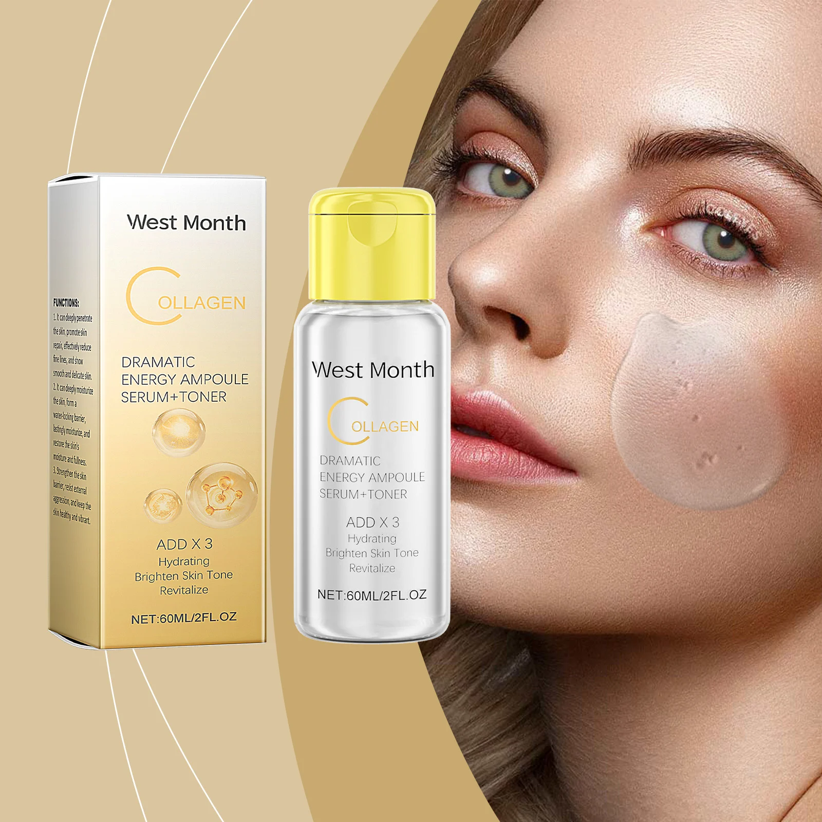 Collagen Toner Essence Water 60ml Hydrating Serum for Face Daily Moisturizing 2 collagen toner essence water 60ml wes yxqstmfz desc 2