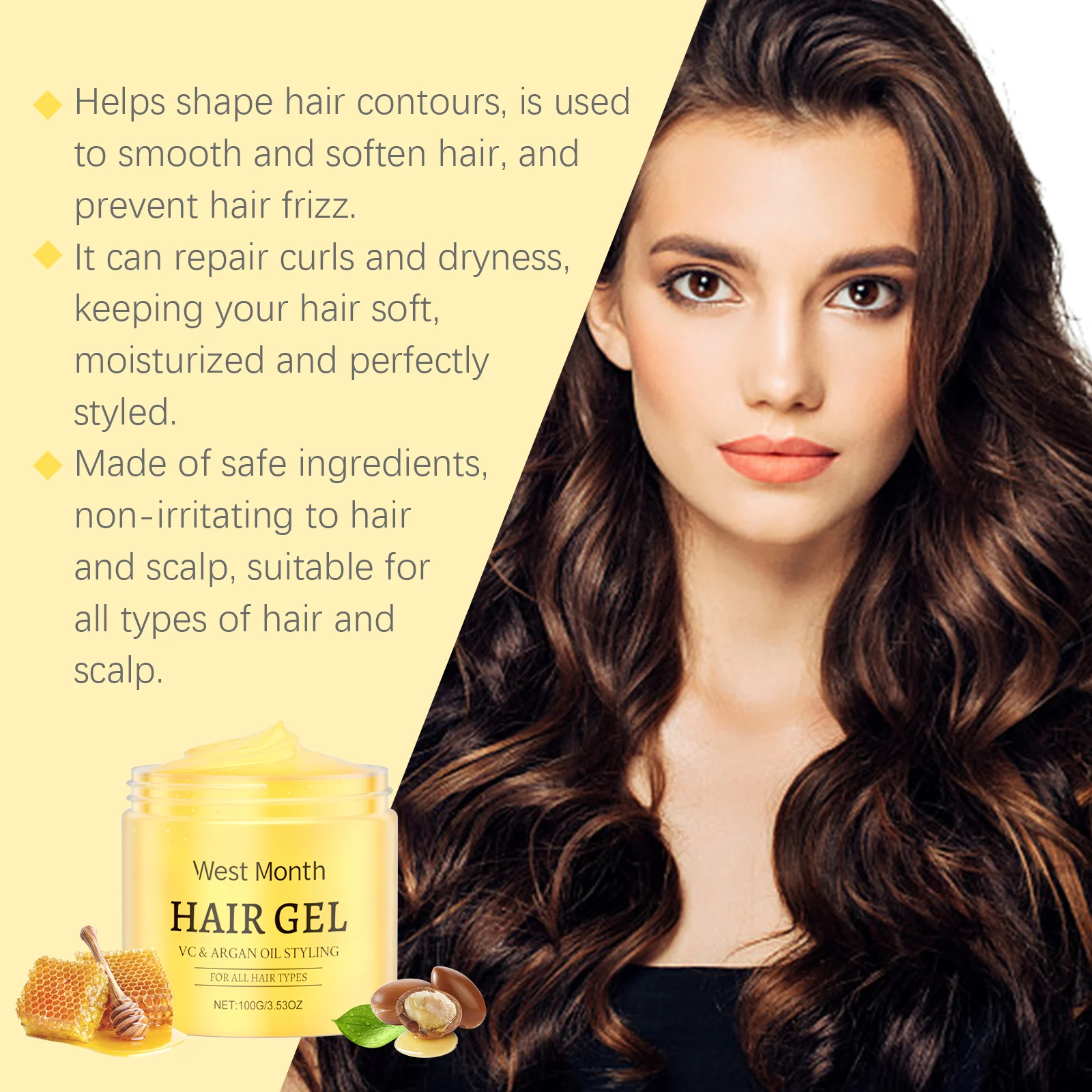 Curl Defining & Care Hair Gel 100g with Vitamin C & Argan Oil for Moisturizing and Frizz Control 6 curl defining care hair gel vitamin c argan oil 100g wes tq9htysx desc 6