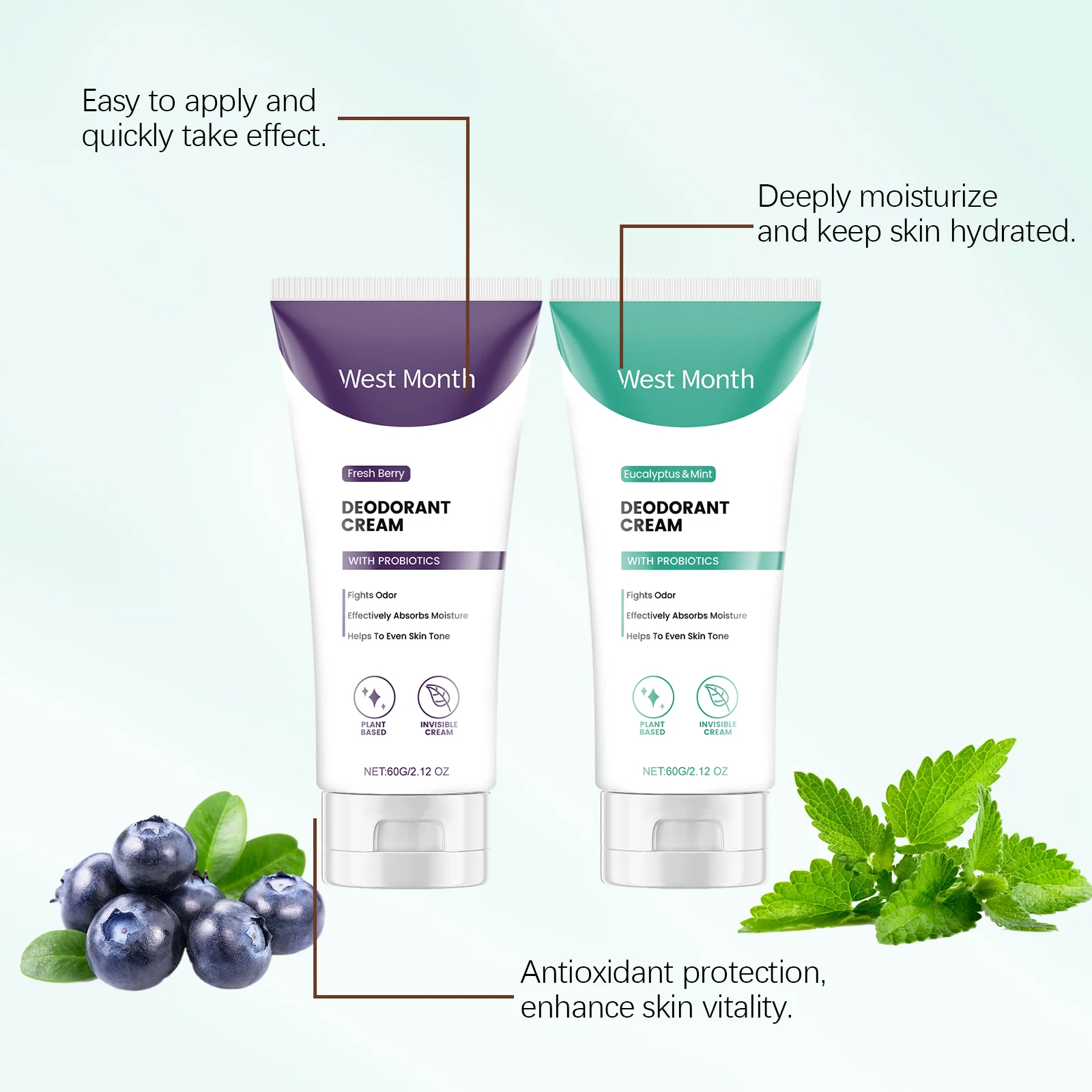 Eucalyptus & Mint Deodorant Cream 60g for Body Odor Control 6 deodorant cream body care fresh berry 60g wes mpmwrp9x desc 6