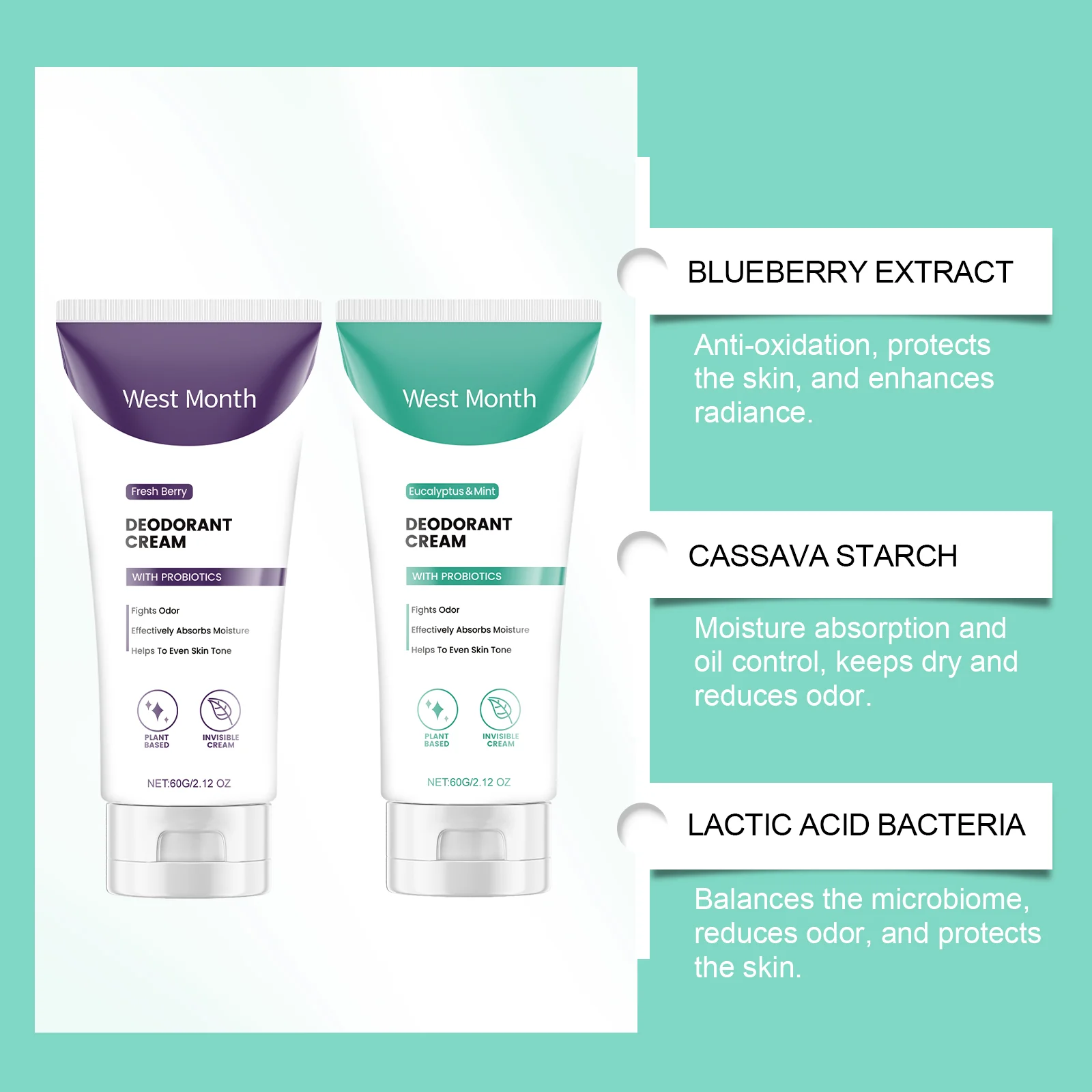 Eucalyptus & Mint Deodorant Cream 60g for Body Odor Control 8 deodorant cream body care fresh berry 60g wes mpmwrp9x desc 8
