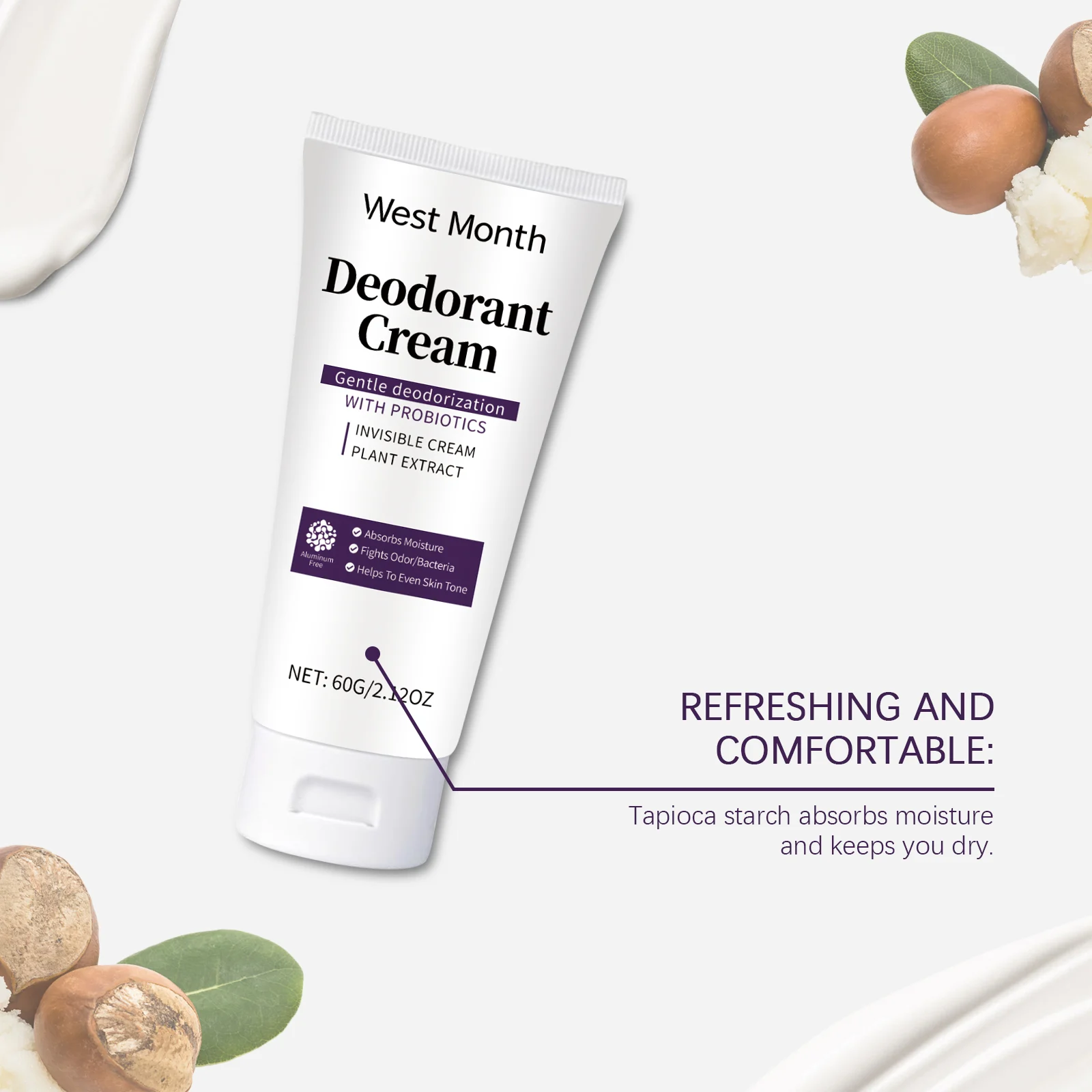 Deodorant Cream With Probiotics 60g Aluminum-Free Body Care Lotion for Freshness & Skin Tone 8 deodorant cream with probiotics 60g aluminum free wes tghtj623 desc 8