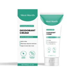West Month Eucalyptus & Mint Deodorant Cream with probiotics for 24-hour odor protection and moisture absorption