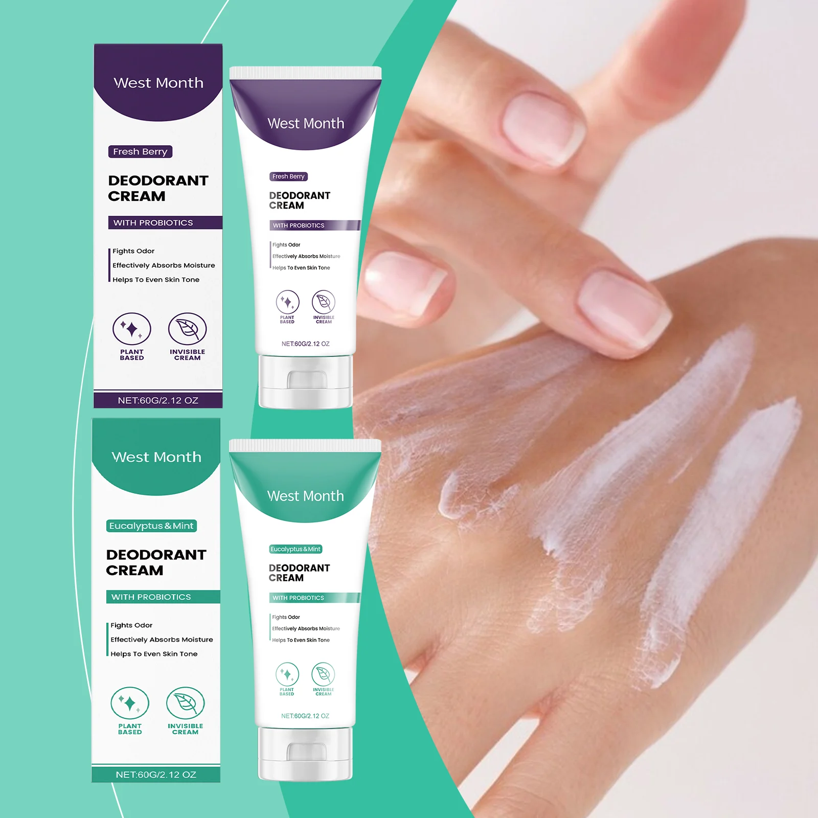 Eucalyptus & Mint Deodorant Cream 60g for Body Odor Control 2 eucalyptus mint deodorant cream 60g wes g4rwd4nv desc 2