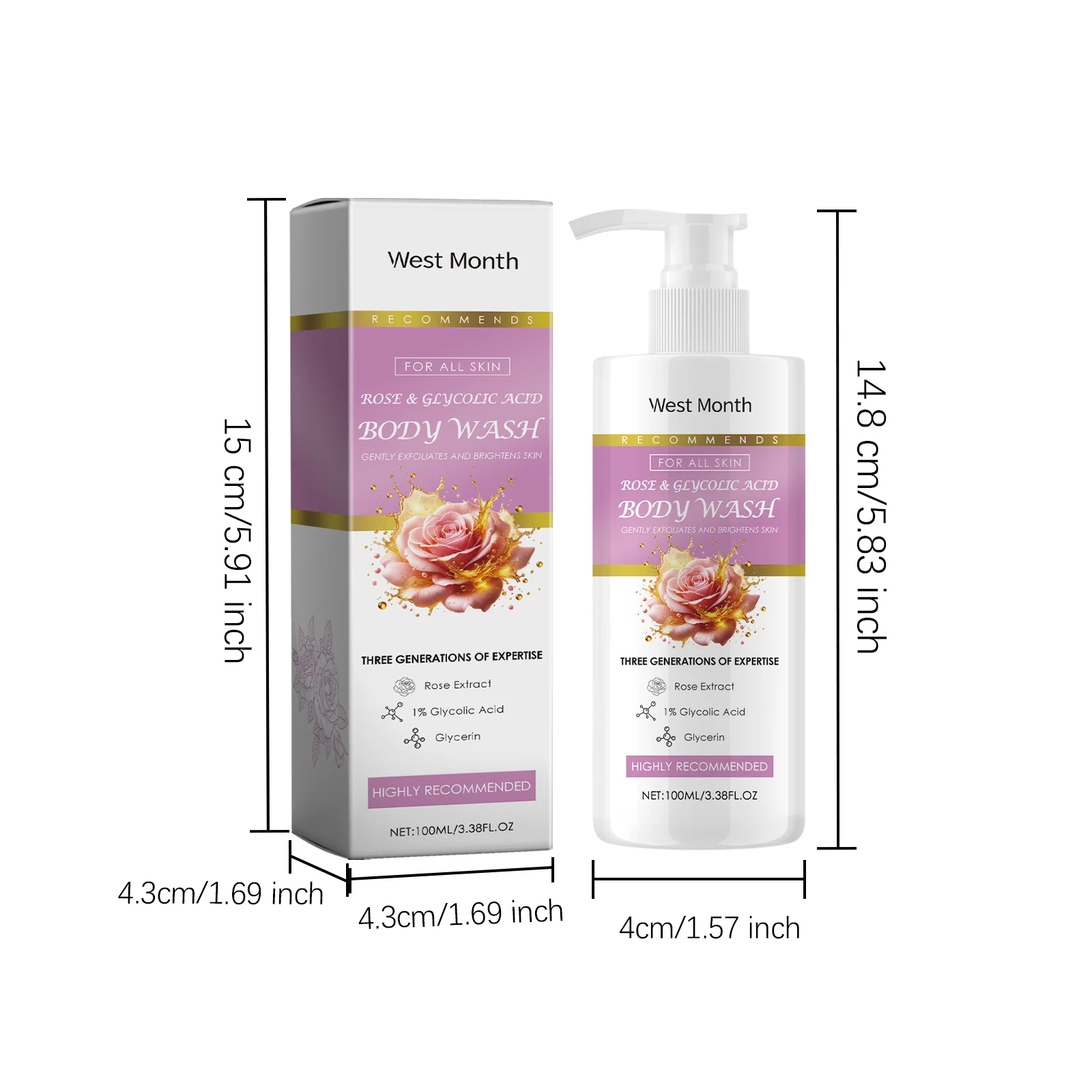 Exfoliating Body Wash with Rosewood & Glycolic Acid 100ml, Gentle Foaming Cleanser for Smooth, Hydrated Skin 1 exfoliating body wash rosewood glycolic acid 100ml wes e2jsv687 desc 1