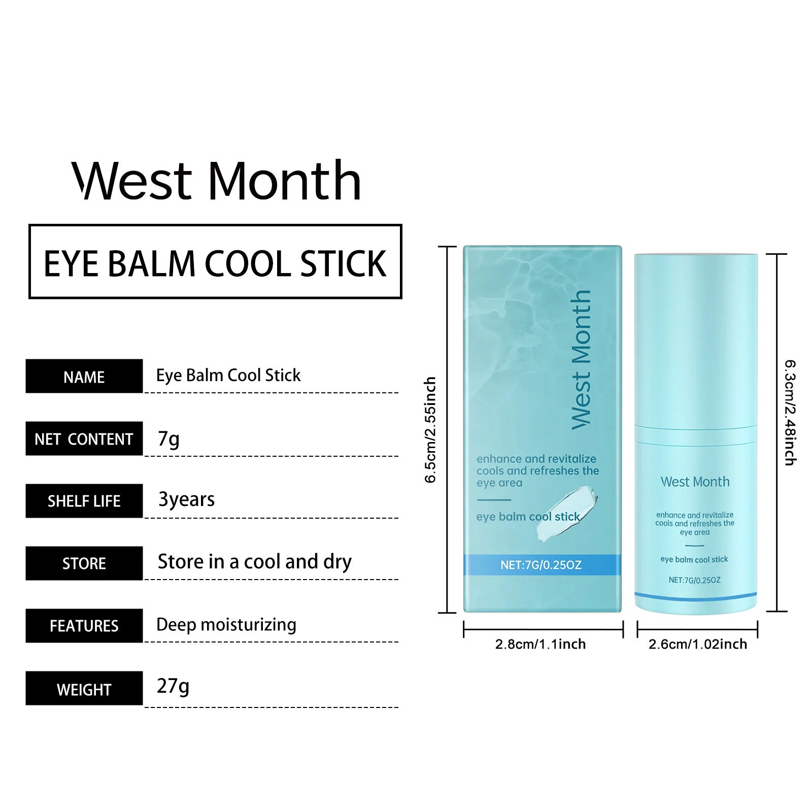 Eye Balm Cooling Stick Moisturizing & Brightening for Under Eye Dark Circles Puffiness Fine Lines 7g 1 eye balm cooling stick moisturizing brightening 7g wes hfvzqhyh desc 1