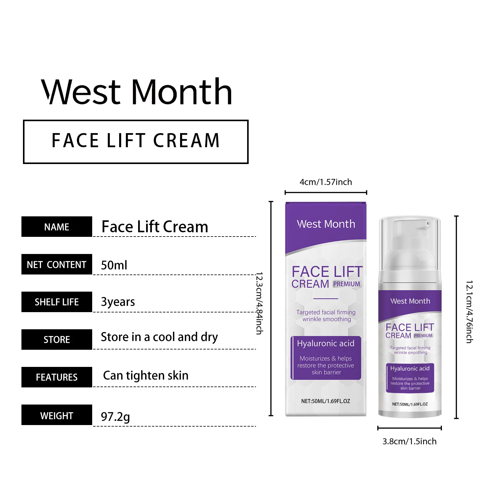 West Month Face Lift Firming Cream, Wrinkle Smoothing & Deep Moisturizing with Hyaluronic Acid 1 face firming moisturizing cream wes jdarytmz desc 1
