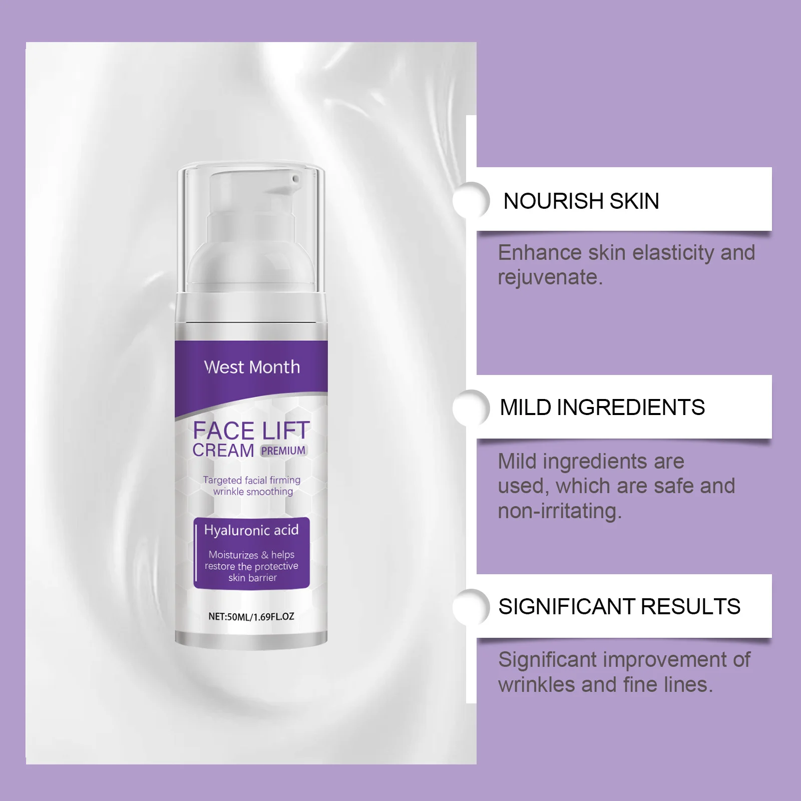 West Month Face Lift Firming Cream, Wrinkle Smoothing & Deep Moisturizing with Hyaluronic Acid 6 face firming moisturizing cream wes jdarytmz desc 6