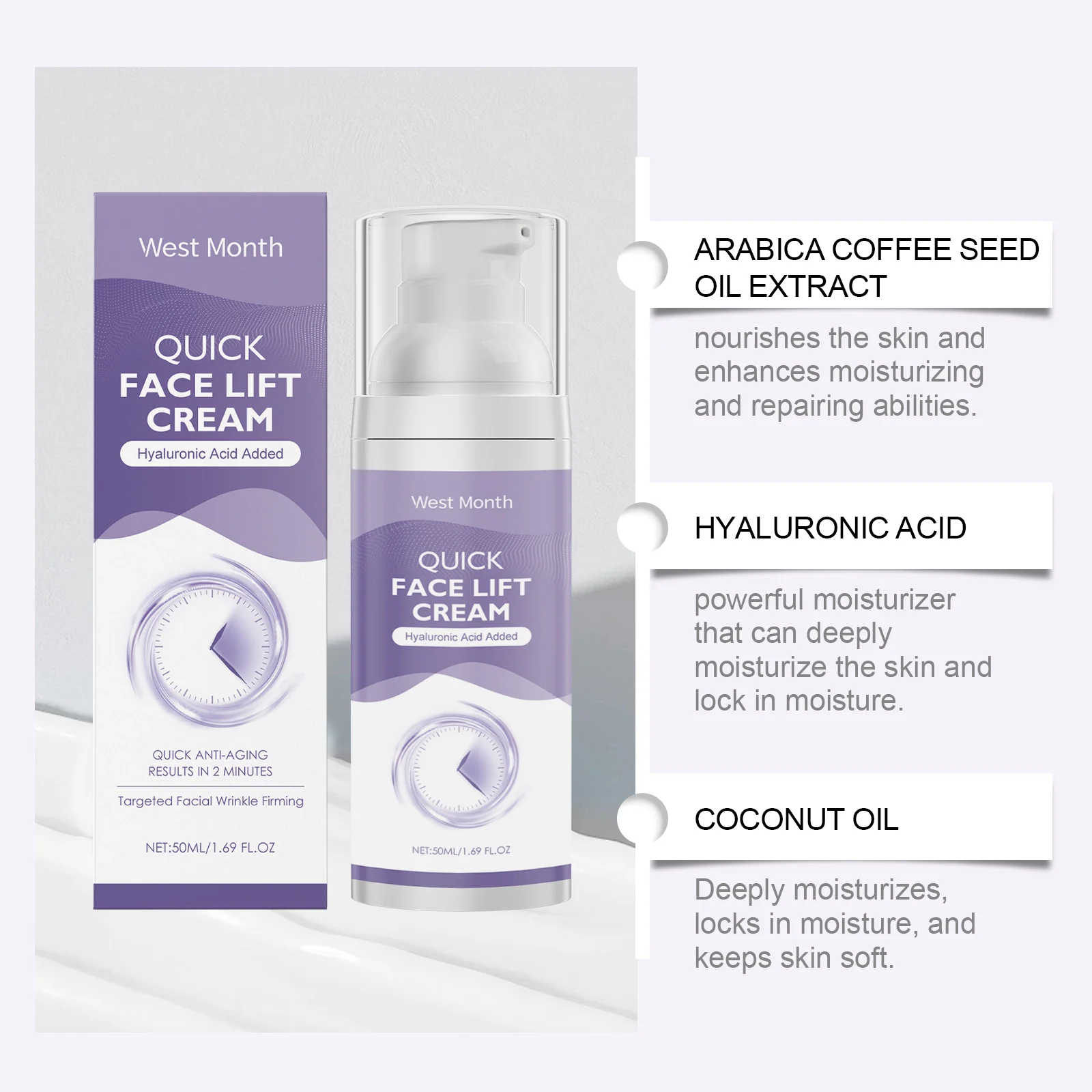 West Month Hyaluronic Acid Face Lift Cream - Quick Anti-Aging & Moisturizing 5 face lift moisturizing cream wes byf5rgtu desc 5