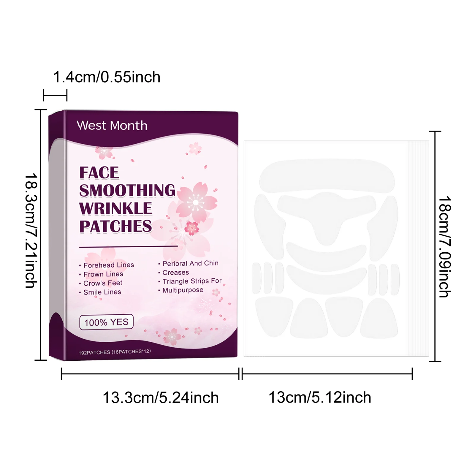 West Month Face Smoothing Wrinkle Patches - 192 Patches for Forehead, Eyes, Chin 1 face wrinkle smoothing patches wes k2w5vs39 desc 1