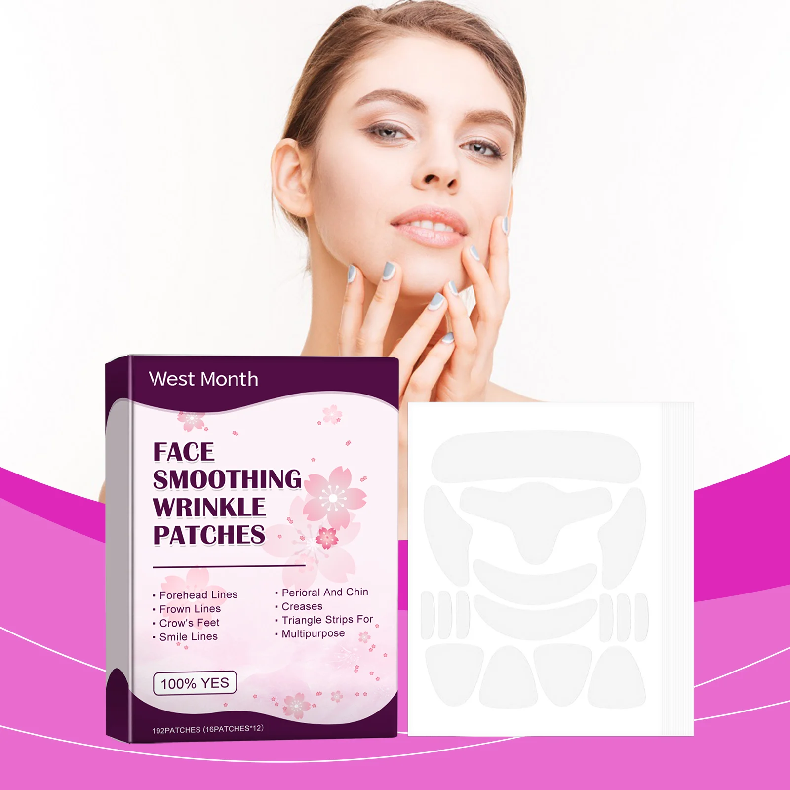 West Month Face Smoothing Wrinkle Patches - 192 Patches for Forehead, Eyes, Chin 2 face wrinkle smoothing patches wes k2w5vs39 desc 2