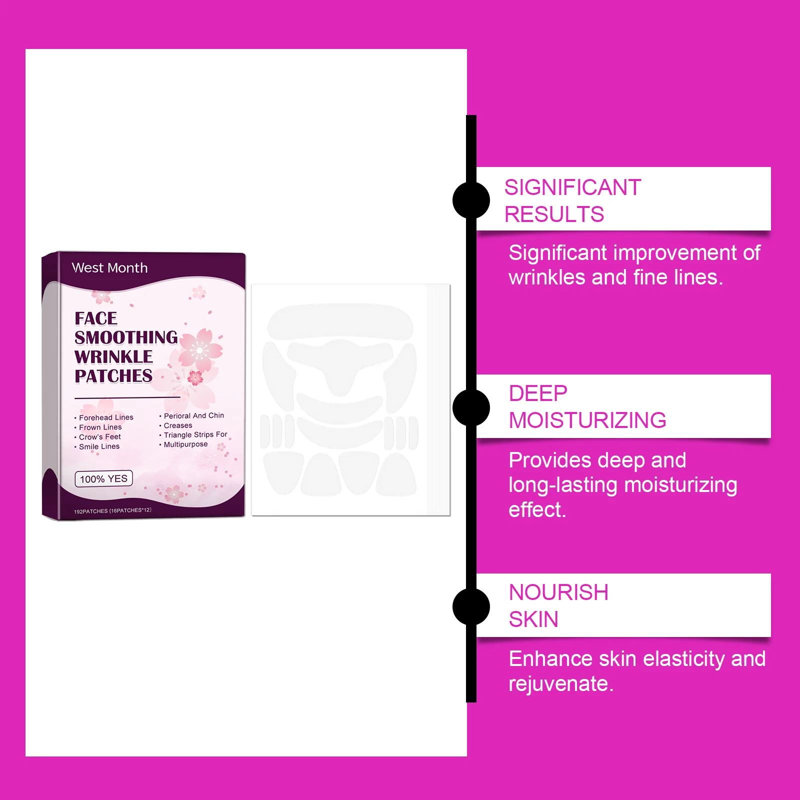 West Month Face Smoothing Wrinkle Patches - 192 Patches for Forehead, Eyes, Chin 5 face wrinkle smoothing patches wes k2w5vs39 desc 5