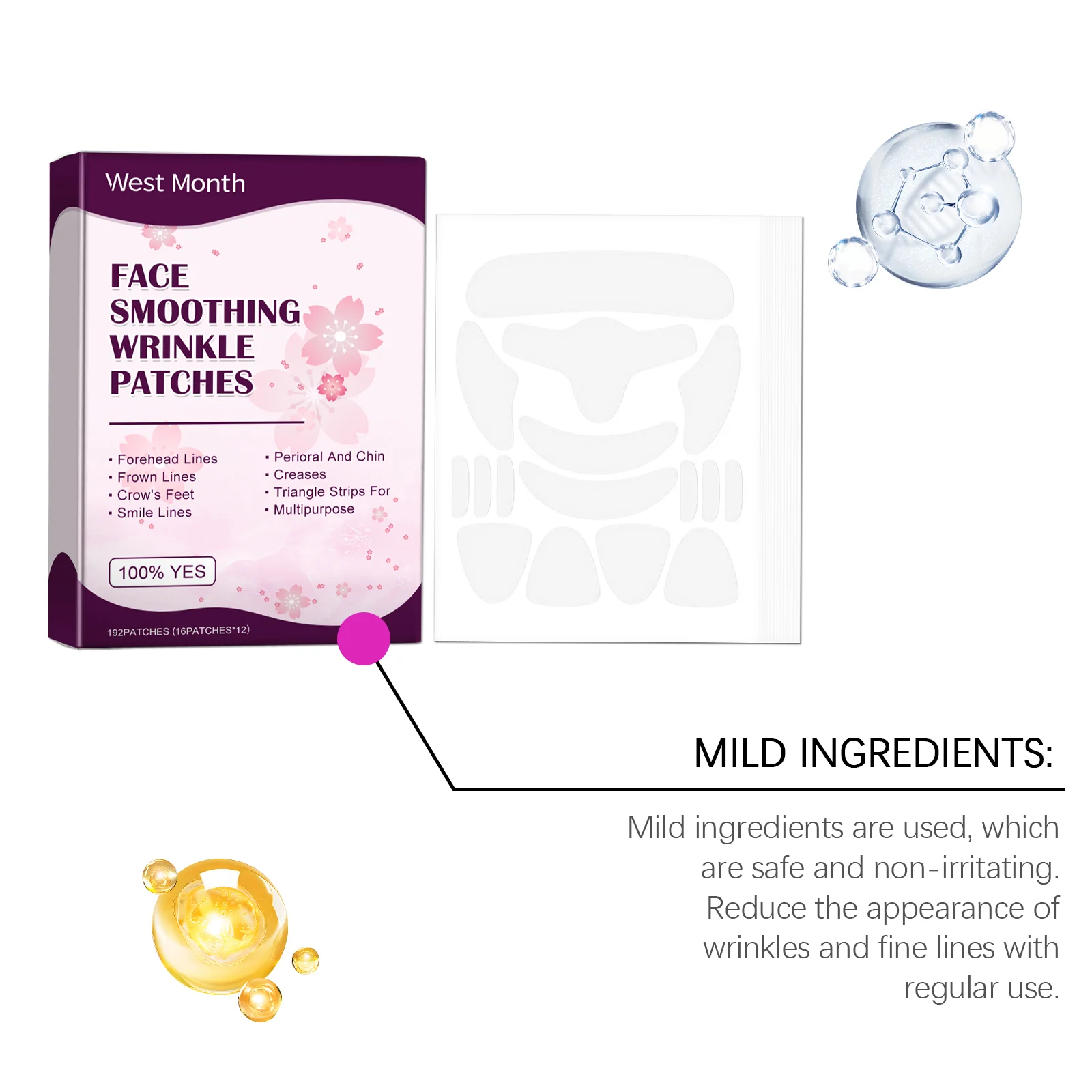 West Month Face Smoothing Wrinkle Patches - 192 Patches for Forehead, Eyes, Chin 6 face wrinkle smoothing patches wes k2w5vs39 desc 6