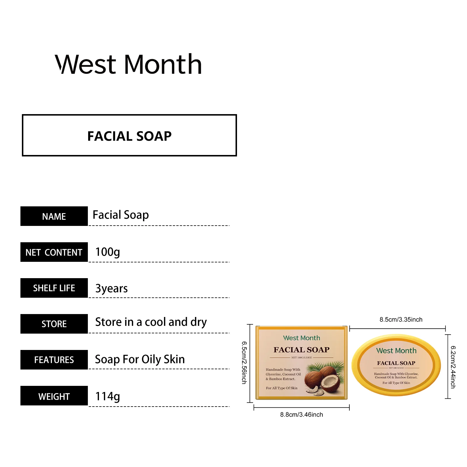 Facial Cleansing Soap 100g for Oily Skin with Glycerine, Coconut Oil & Bamboo Extract 1 facial cleansing soap 100g glycerine coconut oil bamboo extract wes fgwwvcbu desc 1