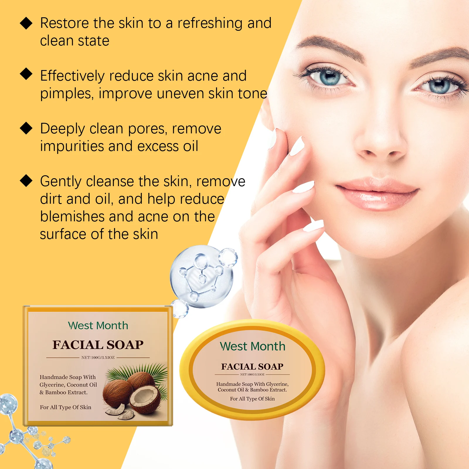 Facial Cleansing Soap 100g for Oily Skin with Glycerine, Coconut Oil & Bamboo Extract 5 facial cleansing soap 100g glycerine coconut oil bamboo extract wes fgwwvcbu desc 5