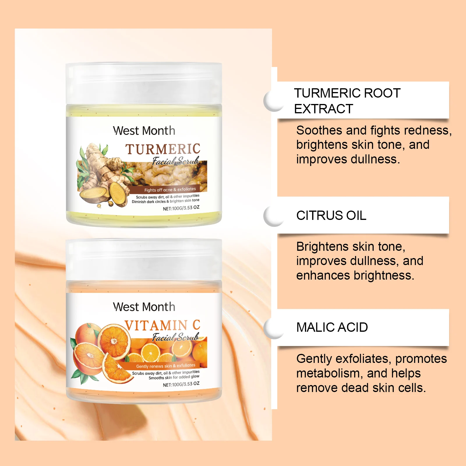 West Month Vitamin C & Turmeric Facial Scrub for Gentle Exfoliation and Skin Brightening 8 facial scrub exfoliating wes jgwsf83x desc 7