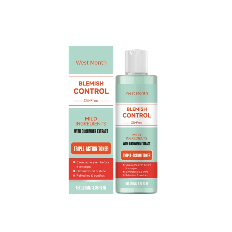 West Month Triple-Action Facial Toner for acne, oil control, and pore refinement in a 100ml bottle.
