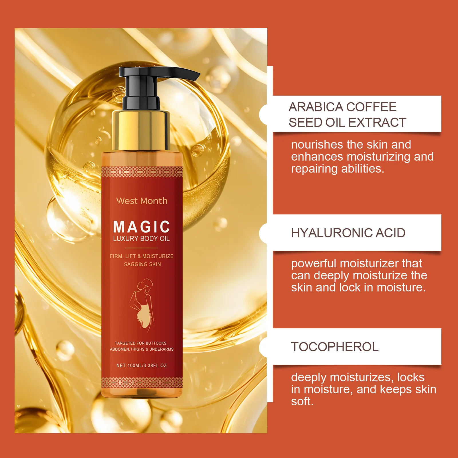 West Month Magic Luxury Body Oil for Firming, Lifting & Moisturizing Skin 6 firming body oil wes k8udzu9g desc 6