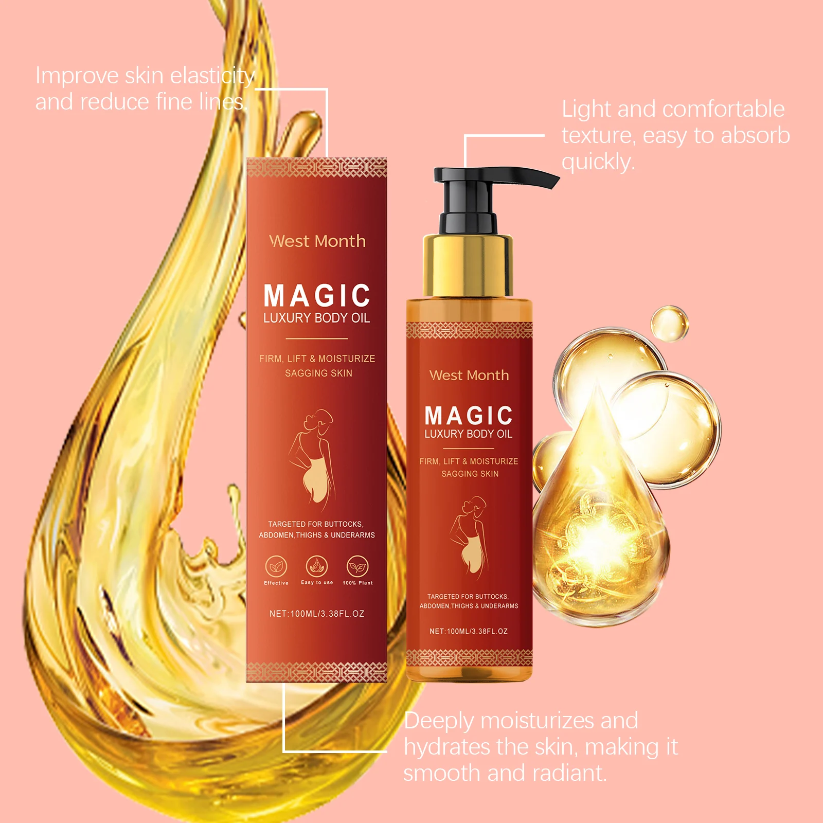 West Month Magic Luxury Body Oil for Firming, Lifting & Moisturizing Skin 7 firming body oil wes k8udzu9g desc 7