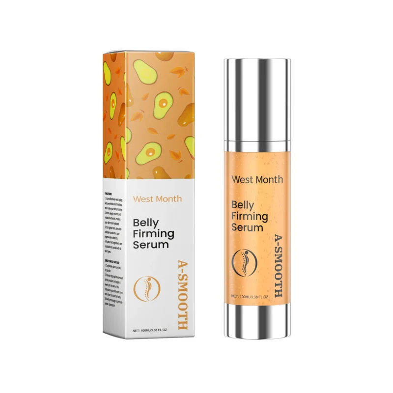 West Month Firming Care Serum in a sleek bottle, ideal for targeting wrinkles and improving skin elasticity on body areas like the belly and thighs.