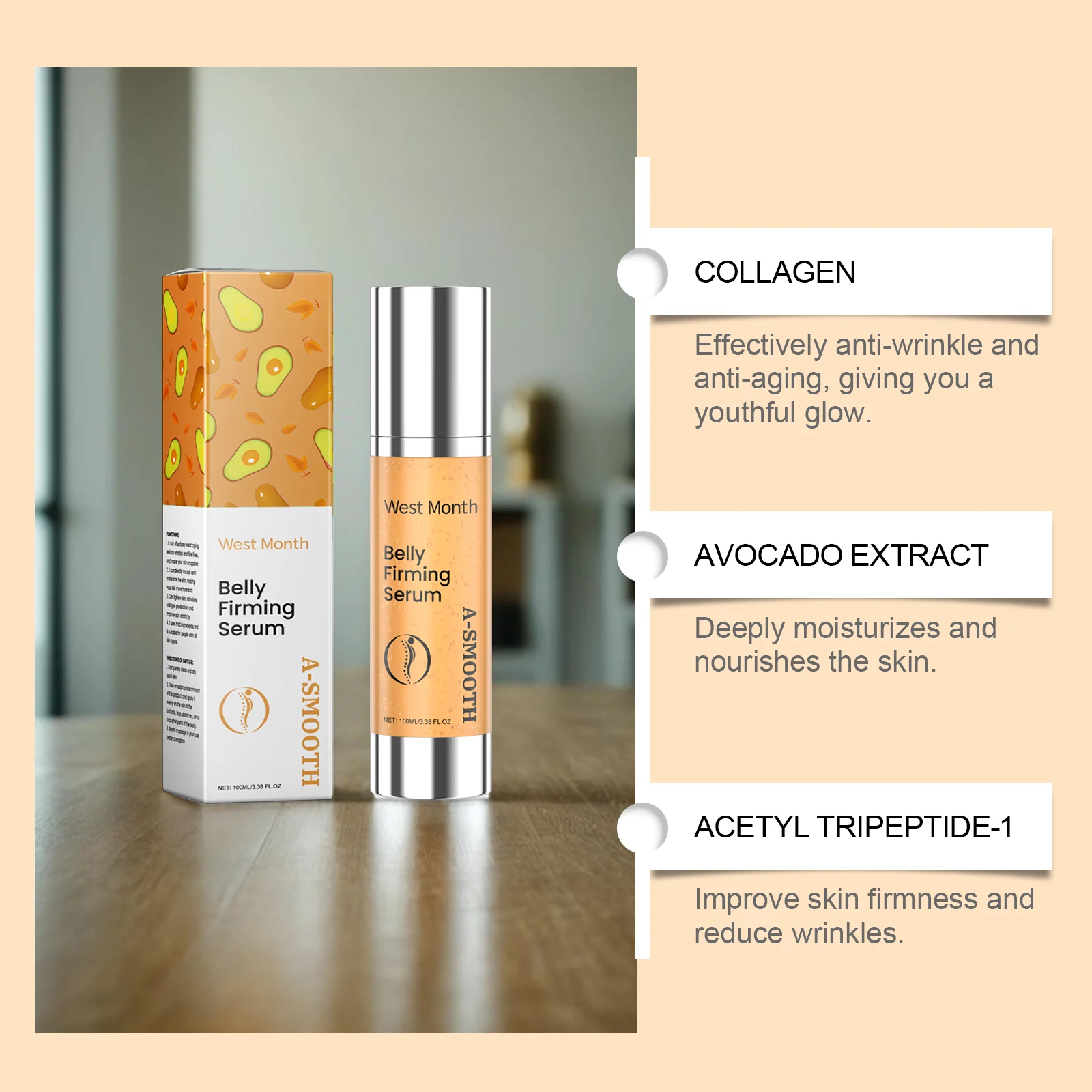Firming Care Serum 100ml with Avocado Extract for Wrinkle Reduction and Deep Moisturizing 5 firming care serum 100ml avocado shea butter wes cj85pc64 desc 5