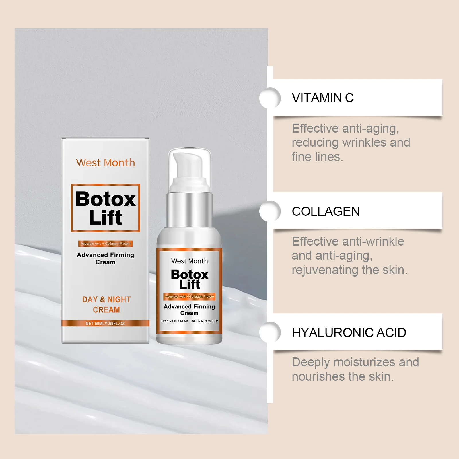 Firming Face Cream 50ml with Hyaluronic Acid & Peptides for Anti-Aging & Deep Hydration 8 firming face cream 50ml hyaluronic acid peptides wes 38dcq7zc desc 8