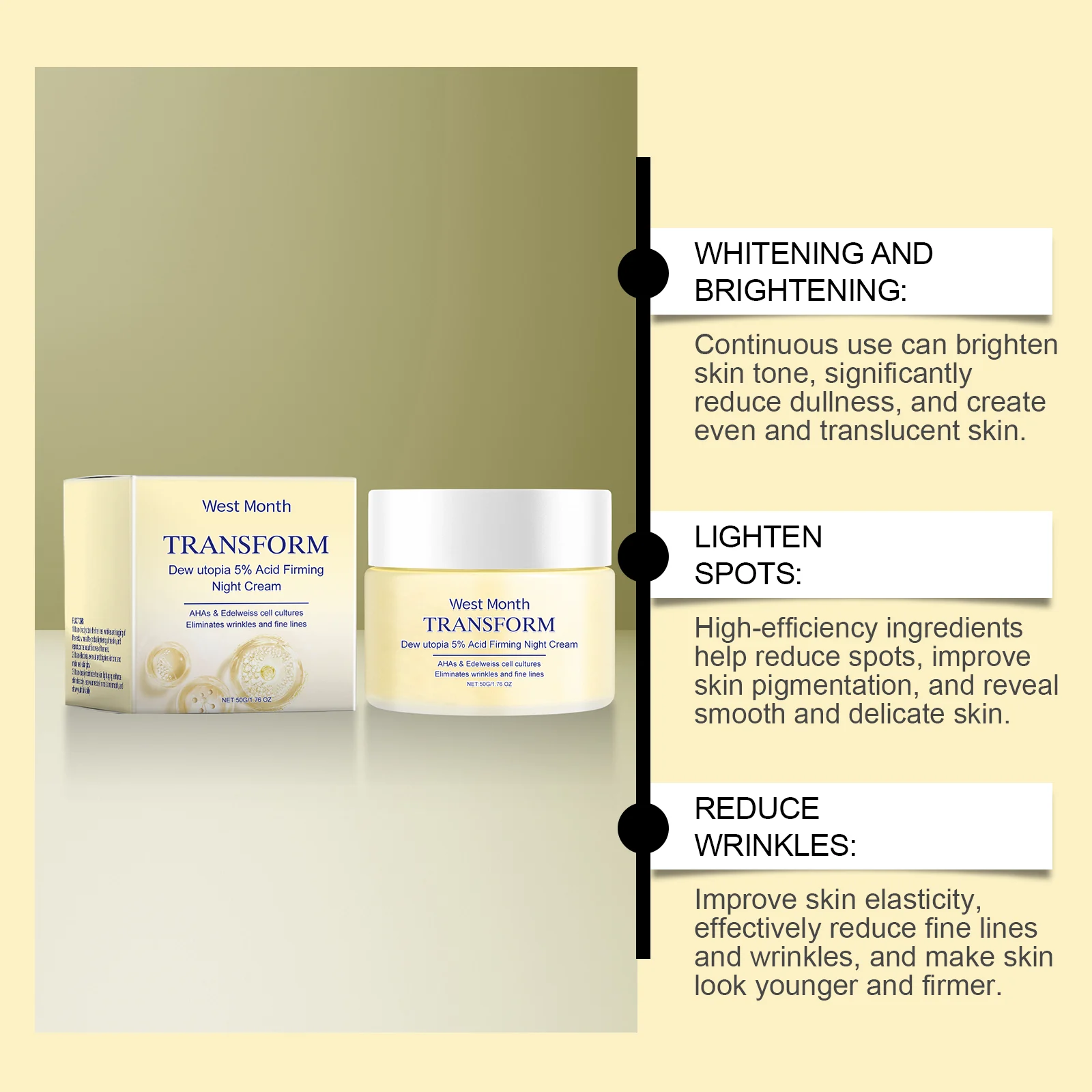 West Month Firming Night Cream with 5% AHA, Reduces Wrinkles & Brightens Skin 8 firming night cream wes m8tym5qe desc 8