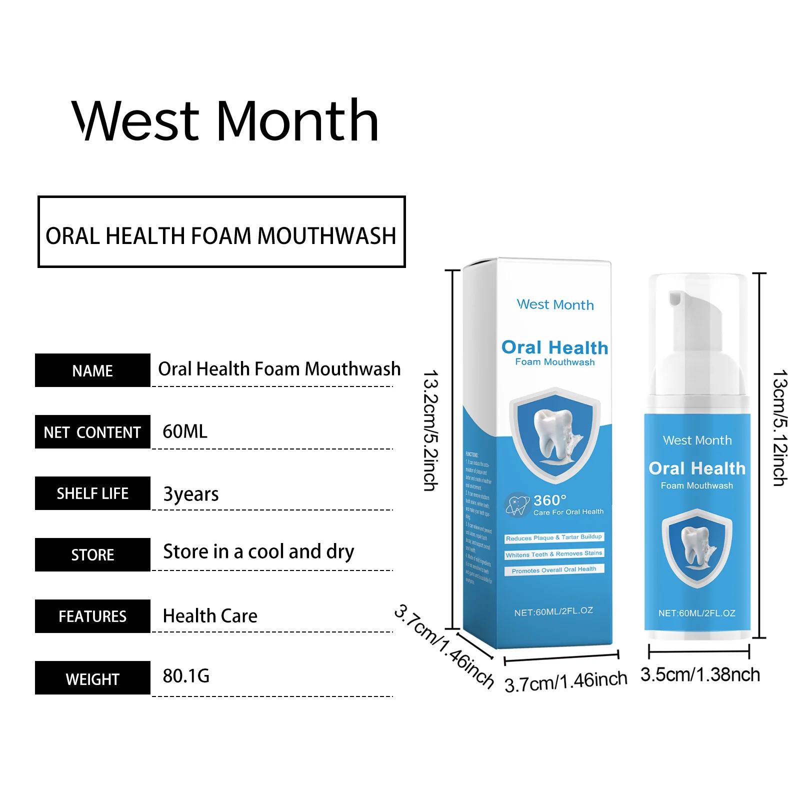 Foam Mouthwash with Propolis & Mint Extract 60ml for Teeth Whitening and Plaque Removal 1 foam mouthwash propolis mint 60ml wes 8qybyu4t desc 1