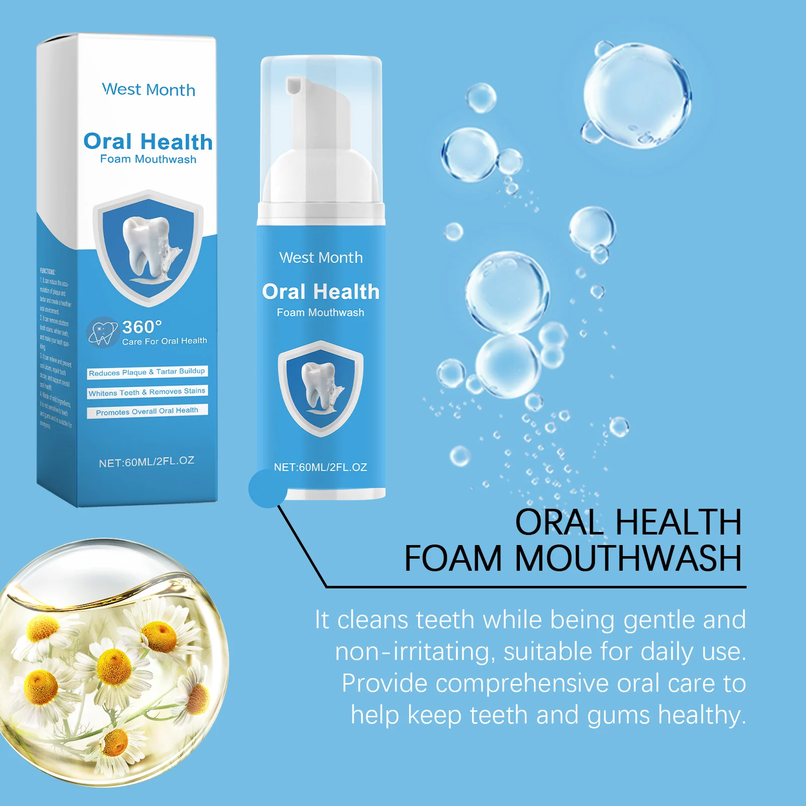 Foam Mouthwash with Propolis & Mint Extract 60ml for Teeth Whitening and Plaque Removal 5 foam mouthwash propolis mint 60ml wes 8qybyu4t desc 5