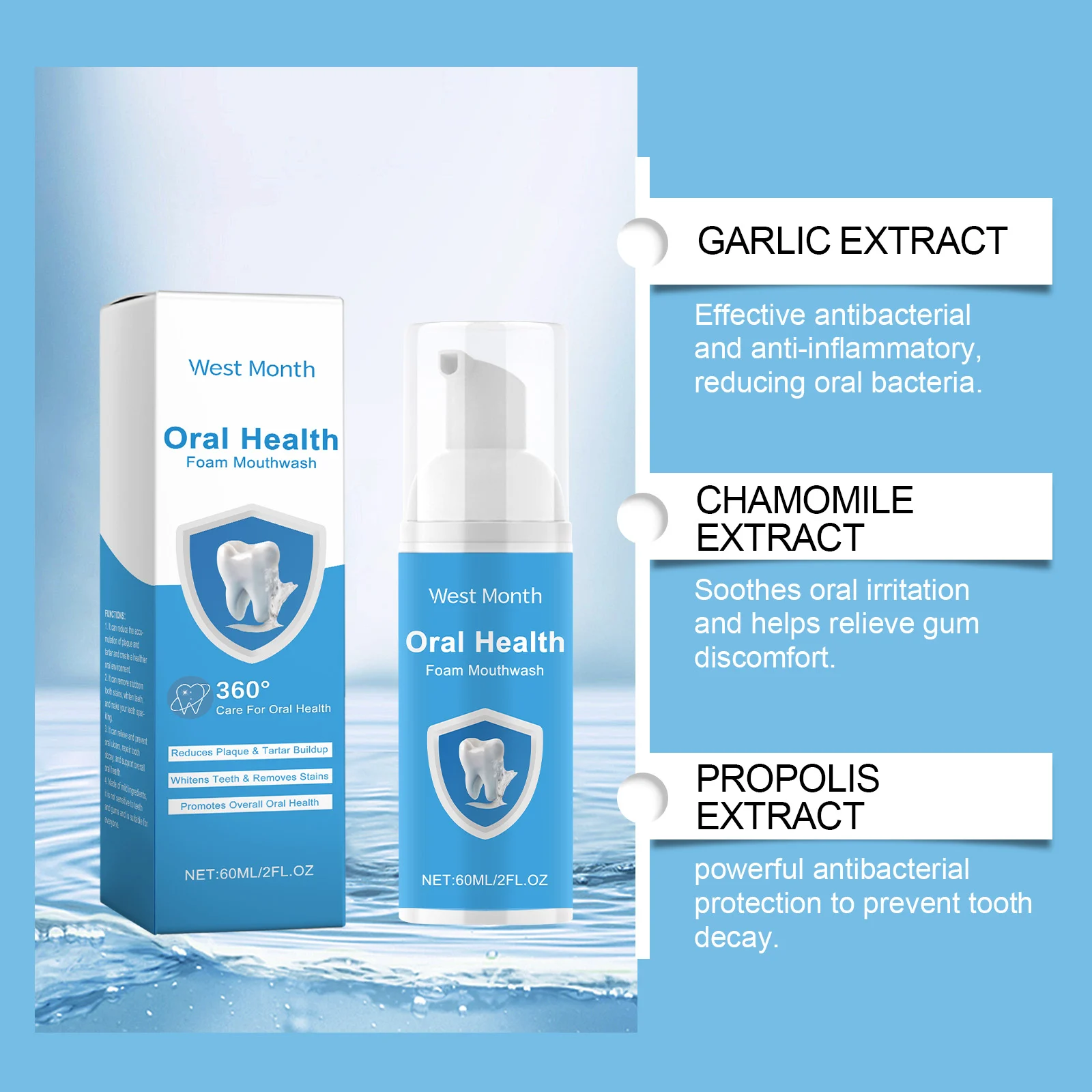 Foam Mouthwash with Propolis & Mint Extract 60ml for Teeth Whitening and Plaque Removal 8 foam mouthwash propolis mint 60ml wes 8qybyu4t desc 8