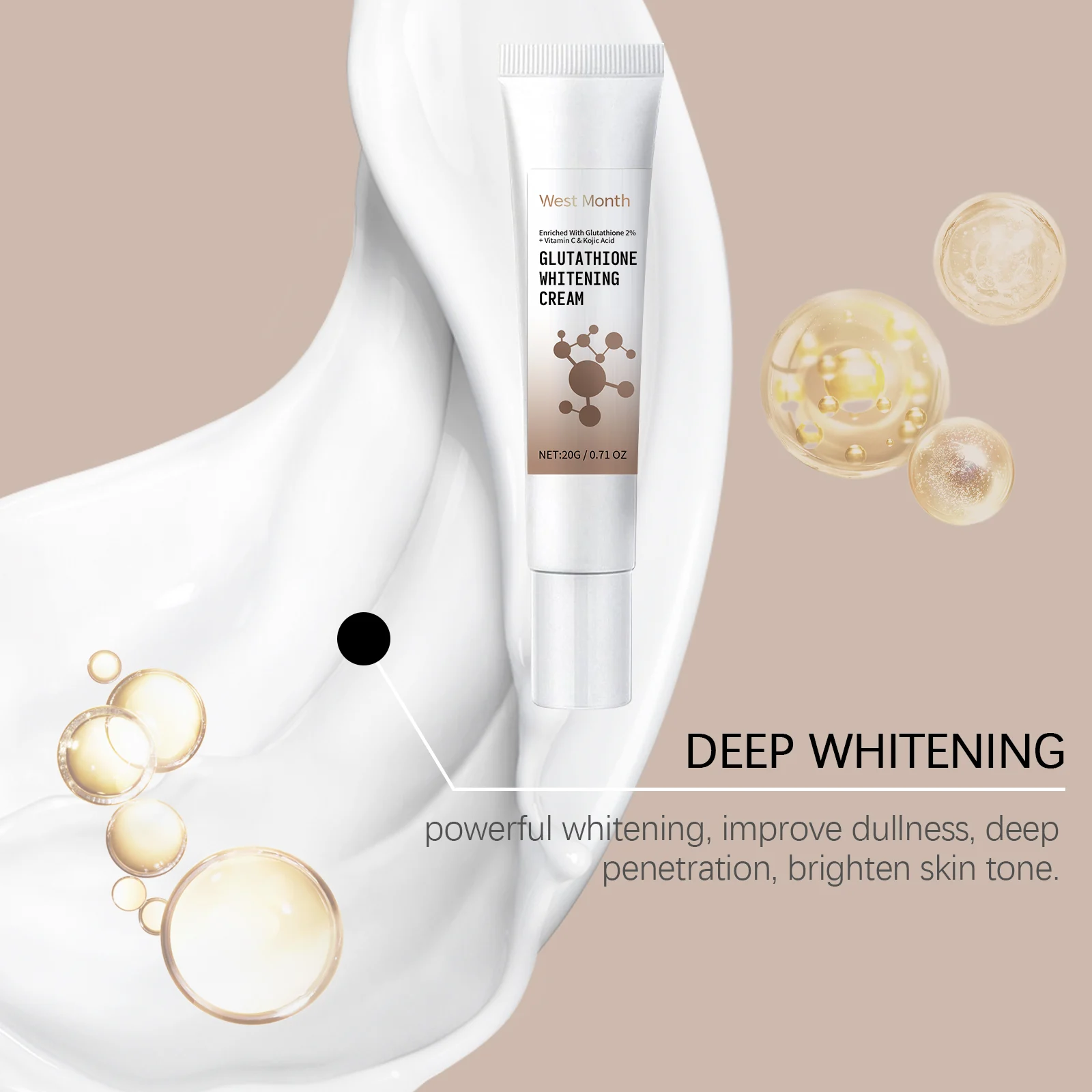 West Month Glutathione Whitening Cream with Vitamin C & Kojic Acid, Brightens & Evens Skin Tone 8 glutathione whitening cream wes up34ge6b desc 8