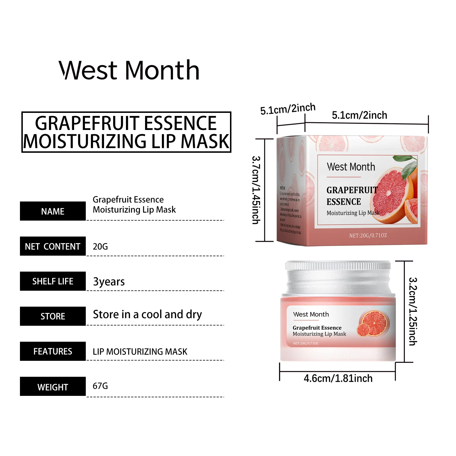 Grapefruit Moisturizing Lip Mask 20g for Dry, Chapped Lips 1 grapefruit moisturizing lip mask 20g wes a5et2a57 desc 1