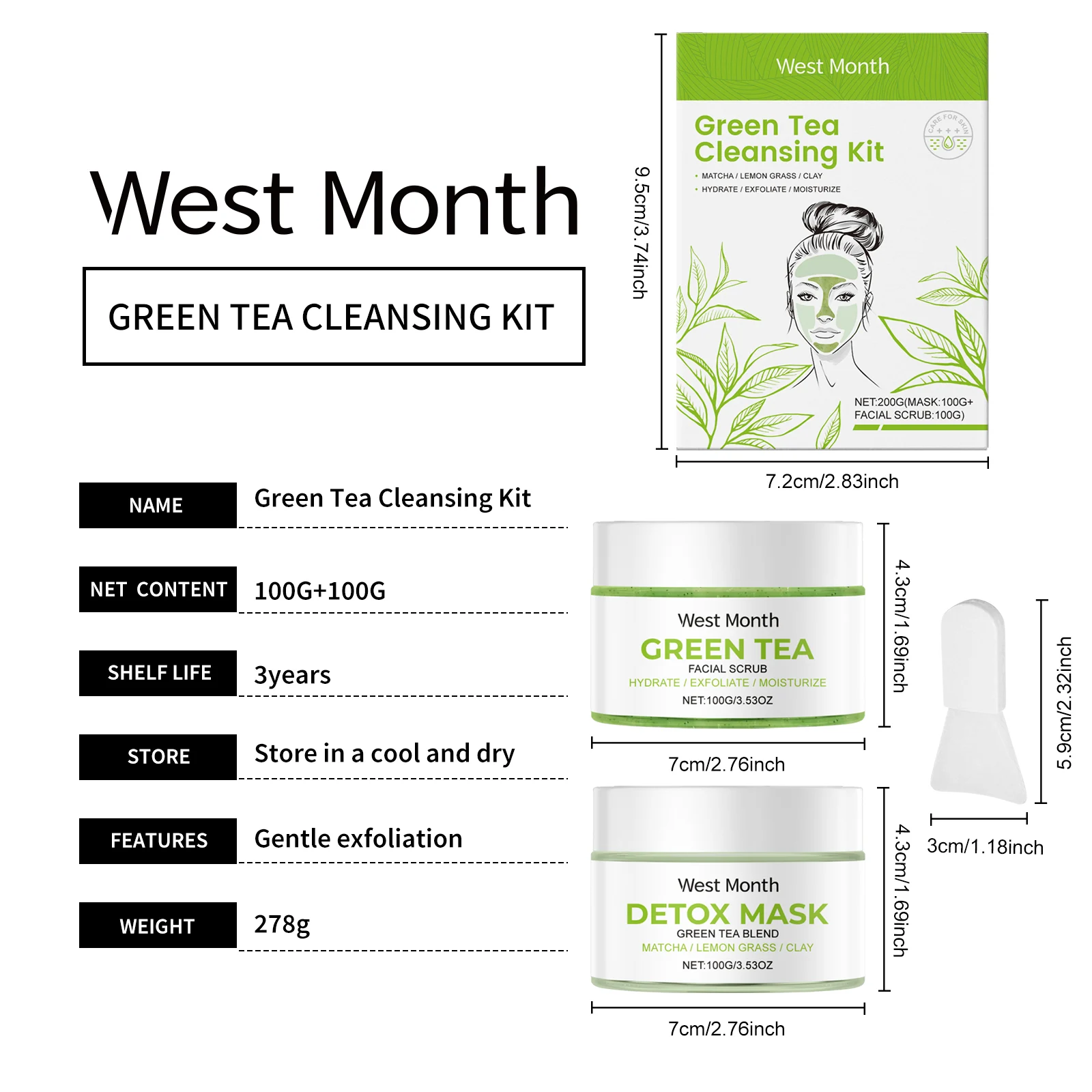 Green Tea Cleansing Kit Deep Detoxifying Facial Scrub & Mask Set for Oily Skin 1 green tea cleansing kit deep detoxifying facial scrub mask set wes uf4t2mtg desc 1