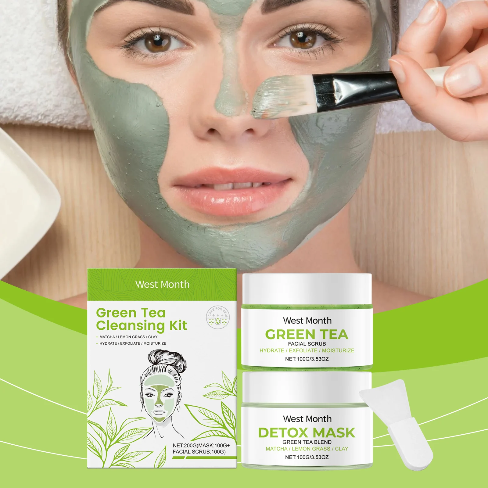Green Tea Cleansing Kit Deep Detoxifying Facial Scrub & Mask Set for Oily Skin 2 green tea cleansing kit deep detoxifying facial scrub mask set wes uf4t2mtg desc 2