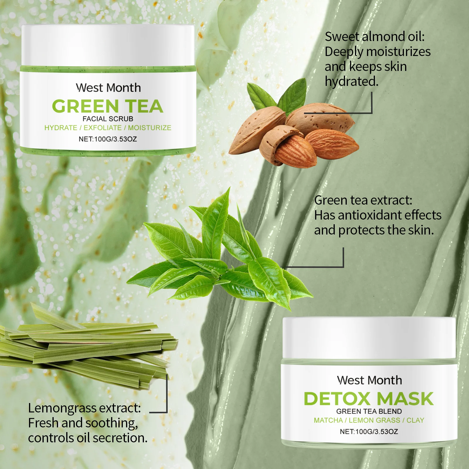 Green Tea Cleansing Kit Deep Detoxifying Facial Scrub & Mask Set for Oily Skin 6 green tea cleansing kit deep detoxifying facial scrub mask set wes uf4t2mtg desc 6