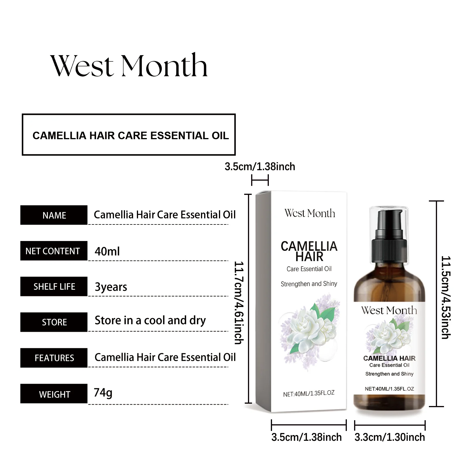 West Month Camellia Hair Care Essential Oil - Strengthen, Nourish & Shine 1 hair care essential oil wes t86p8c47 desc 1