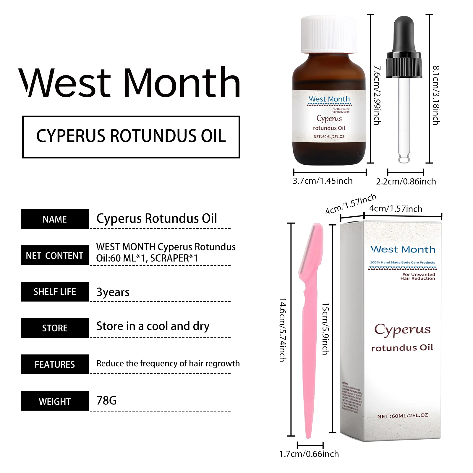 West Month Cyperus Rotundus Hair Removal Care Oil Set with Scraper for Smooth Skin 1 hair removal care oil set wes t5mz6rnx desc 1