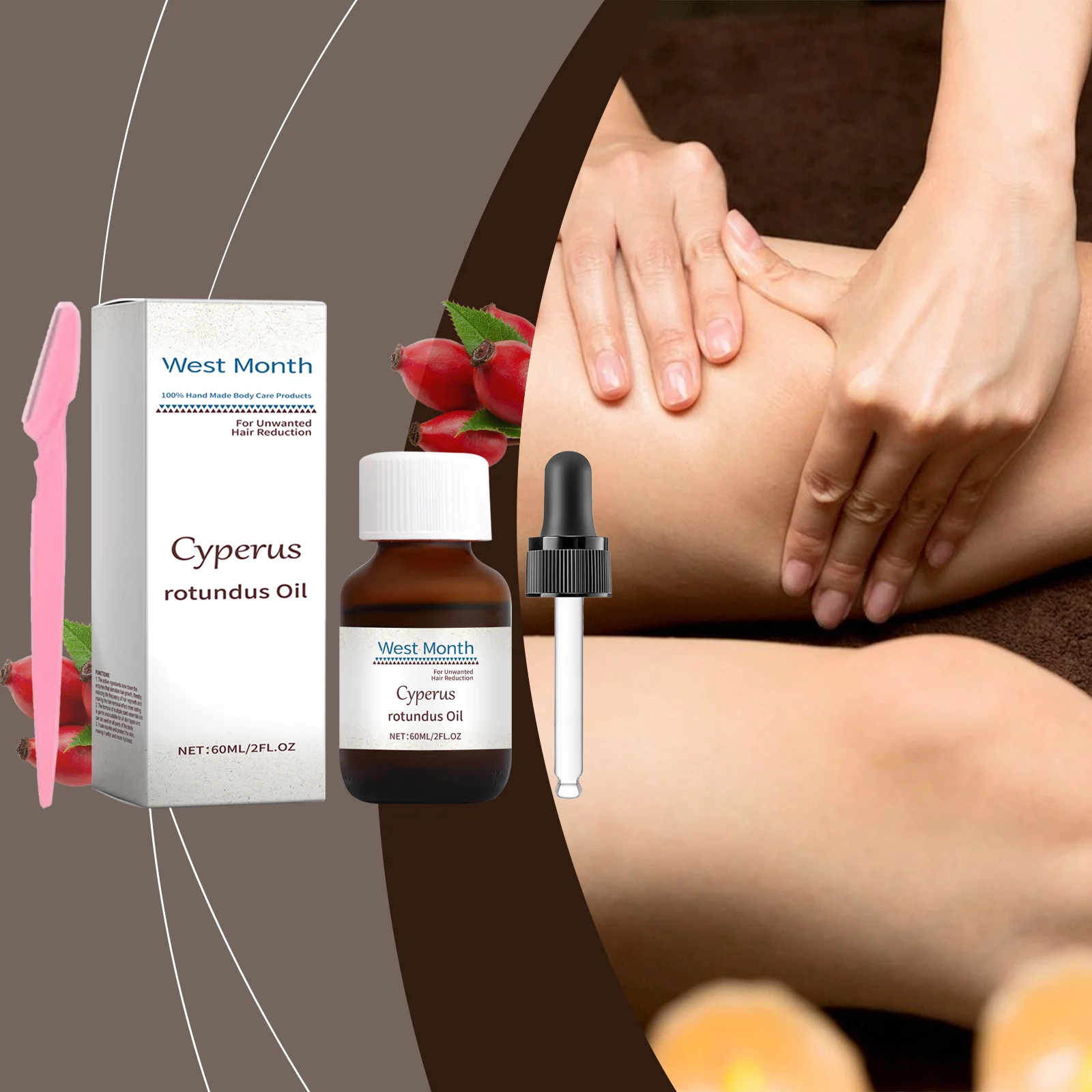 West Month Cyperus Rotundus Hair Removal Care Oil Set with Scraper for Smooth Skin 2 hair removal care oil set wes t5mz6rnx desc 2