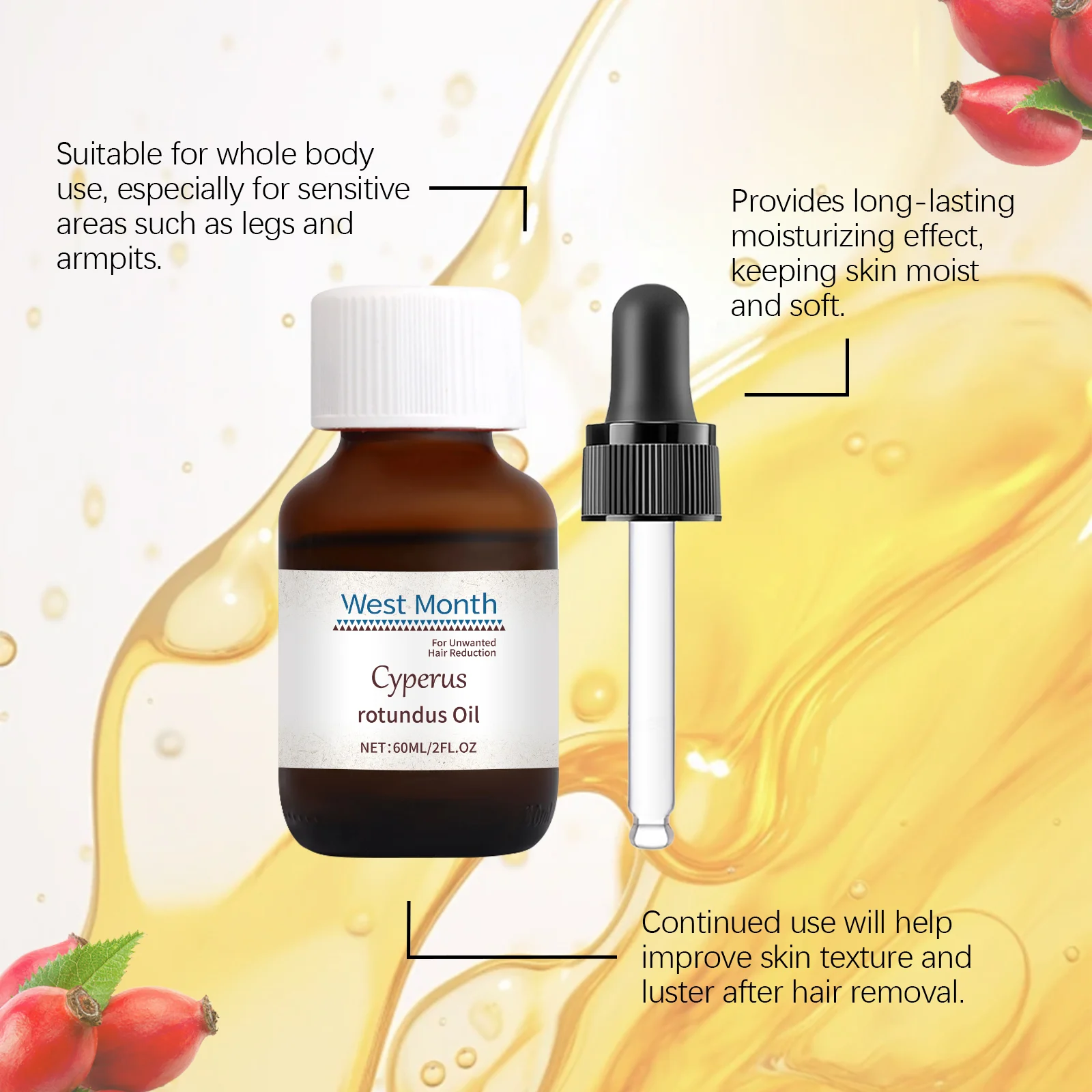 West Month Cyperus Rotundus Hair Removal Care Oil Set with Scraper for Smooth Skin 5 hair removal care oil set wes t5mz6rnx desc 5
