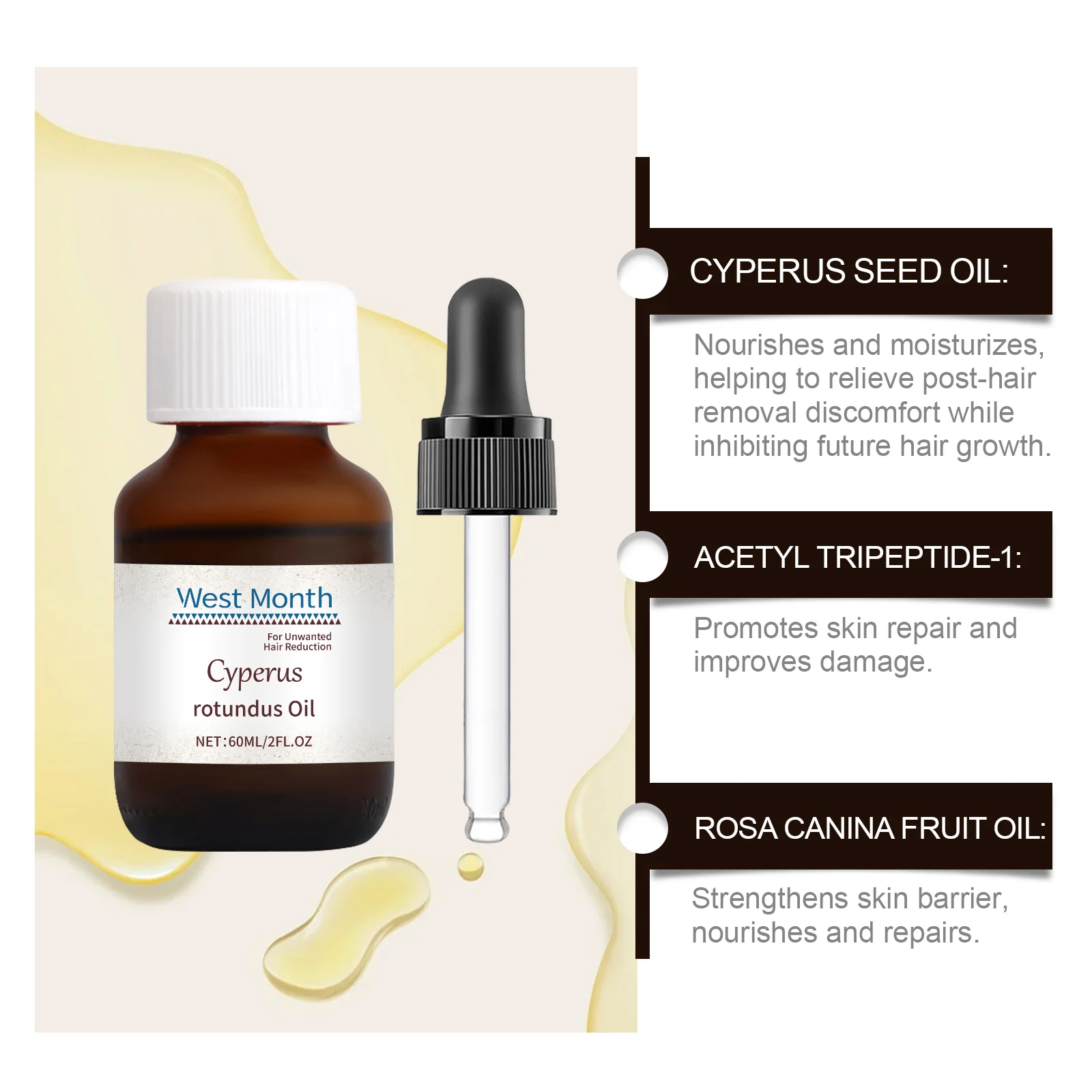 West Month Cyperus Rotundus Hair Removal Care Oil Set with Scraper for Smooth Skin 8 hair removal care oil set wes t5mz6rnx desc 8