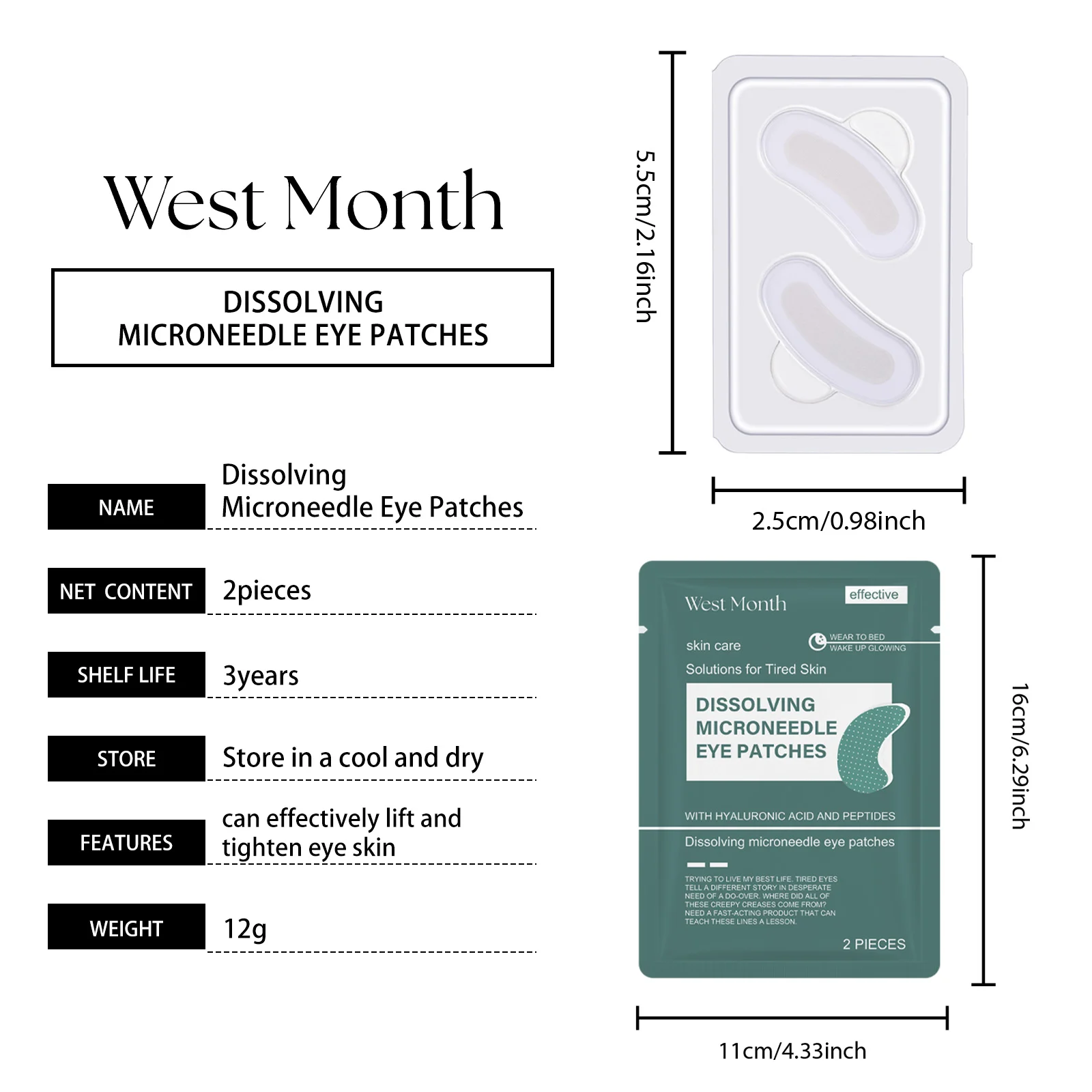 Hyaluronic Acid Eye Patches Brighten Skin Tone Moisturize Hydrate Reduce Fine Lines Crow's Feet 1 hyaluronic acid dissolving microneedle eye patches wes veftm9fv desc 1