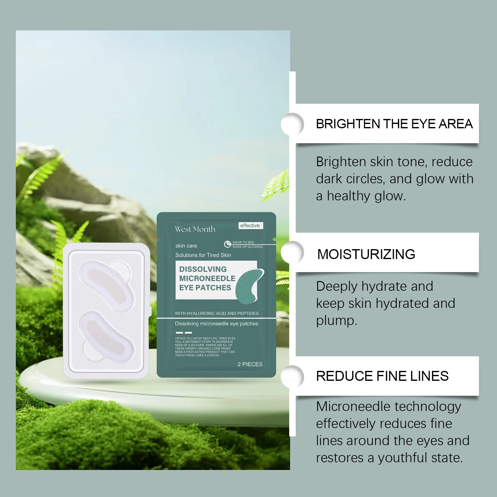 Hyaluronic Acid Eye Patches Brighten Skin Tone Moisturize Hydrate Reduce Fine Lines Crow's Feet 5 hyaluronic acid dissolving microneedle eye patches wes veftm9fv desc 5