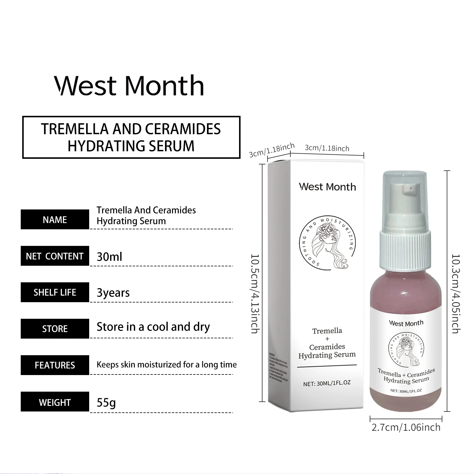 Hyaluronic Acid Hydrating Serum 30ml with Tremella & Ceramides for Deep Moisture & Barrier Repair 1 hyaluronic acid hydrating serum 30ml wes u9a8dfac desc 1