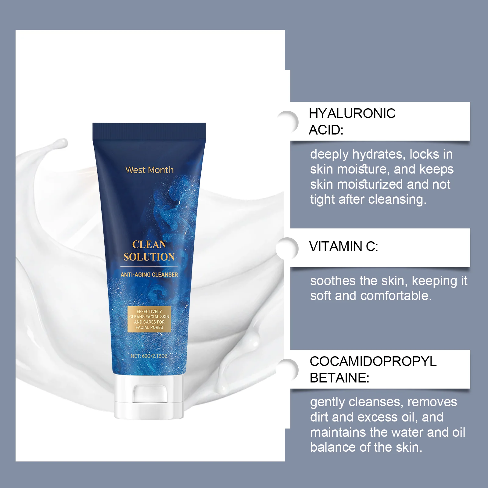 Hydrating Cleanser 60g for Dry & Sensitive Skin Deeply Moisturizes & Non-Tightening 5 hydrating cleanser 60g wes awkwdbes desc 5