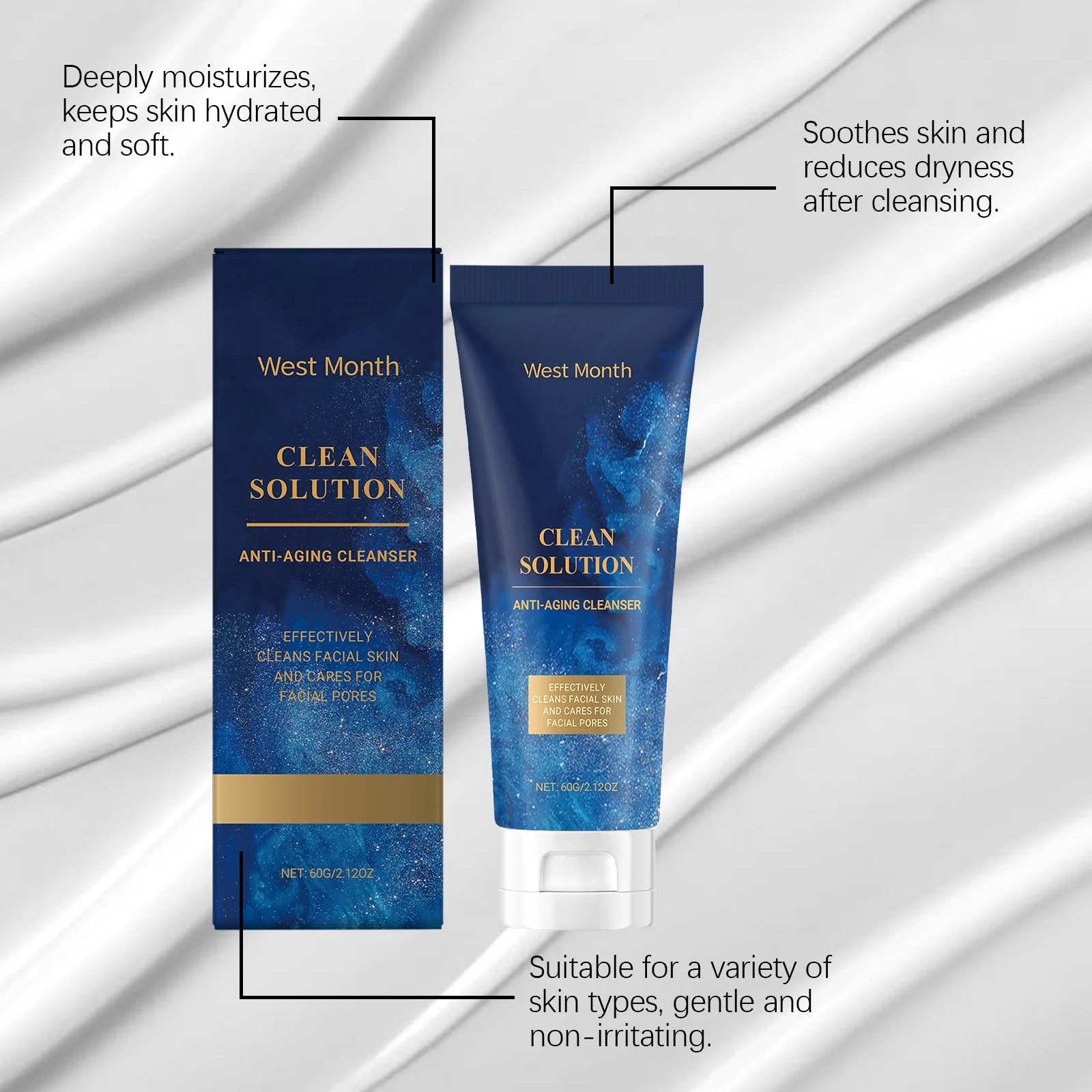 Hydrating Cleanser 60g for Dry & Sensitive Skin Deeply Moisturizes & Non-Tightening 6 hydrating cleanser 60g wes awkwdbes desc 6