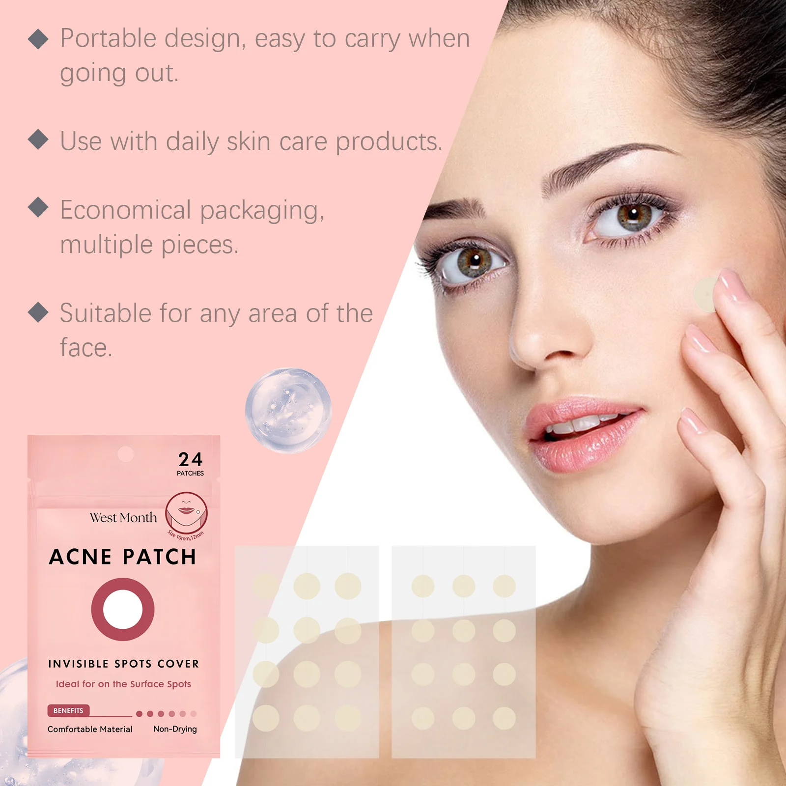West Month Invisible Acne Patches with Centella Asiatica & Salicylic Acid for Spot Coverage 8 invisible acne patches wes tt9zp8ek desc 8
